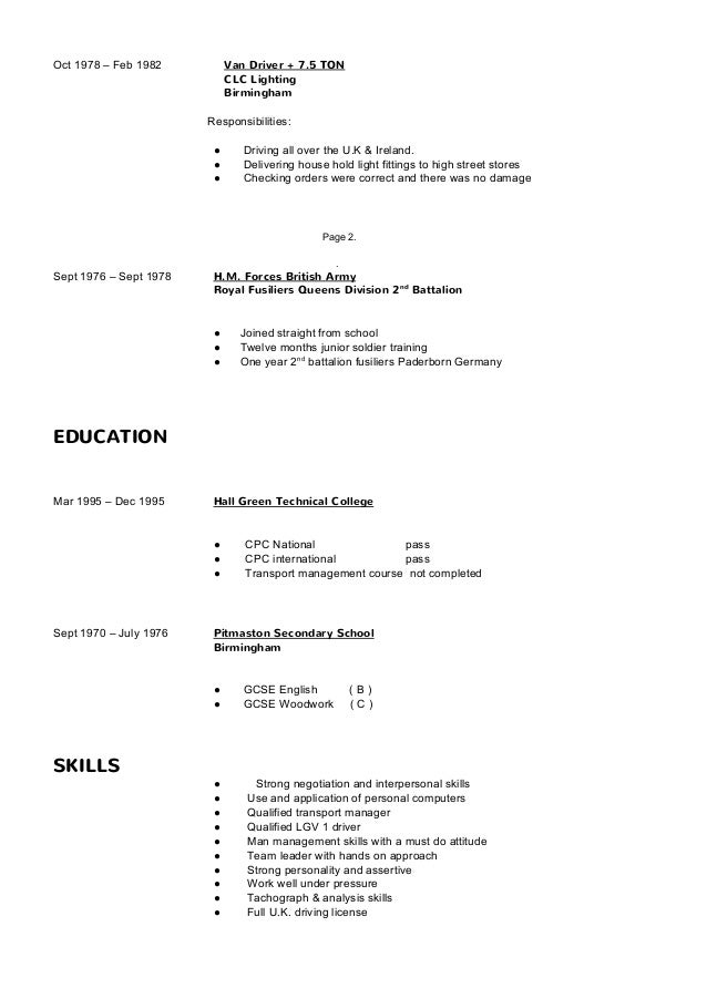 delivery driver cv