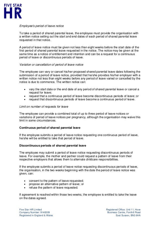 Five Star HR Shared Parental Leave Policy