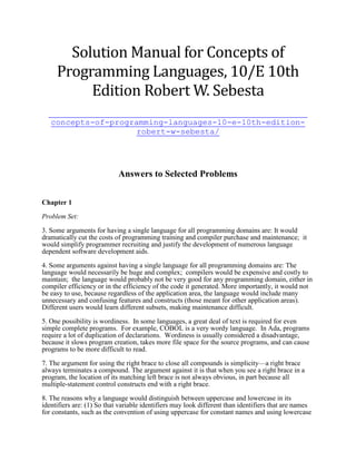 Comprehensive Solution Manual for Concepts of Programming Languages ...