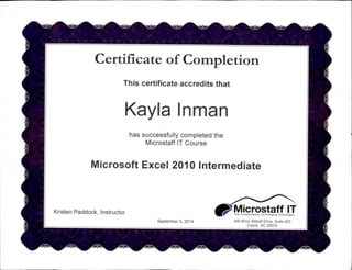Microsoft Excel 2010 - Intermediate
