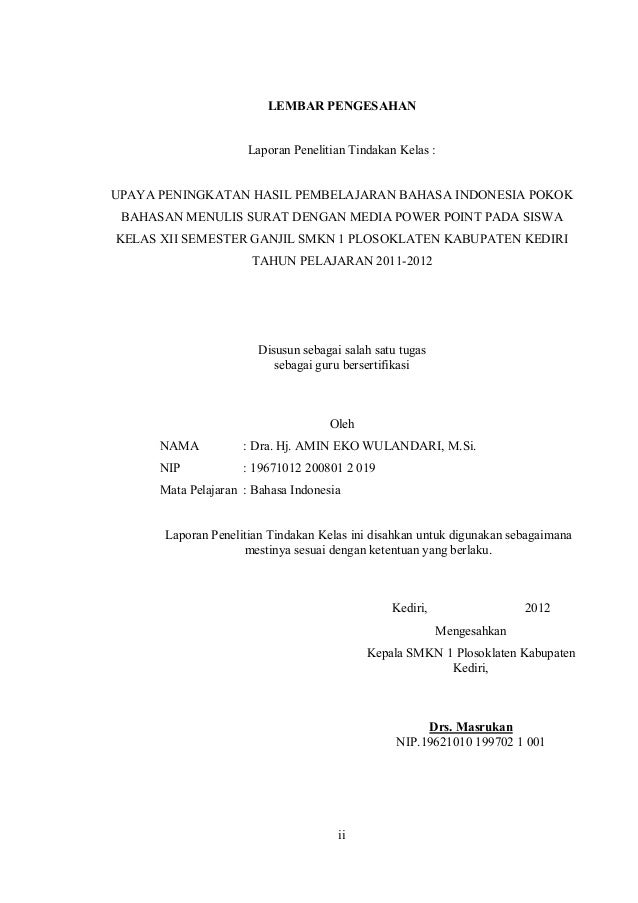LAPORAN PENELITIAN TINDAKAN KELAS (PTK) BAHASA INDONESIA SMK