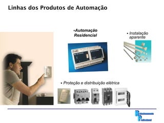 Linhas dos Produtos de Automação



                         Automação
                                                          Instalação
                          Residencial                      aparente




                   Proteção e distribuição elétrica
 
