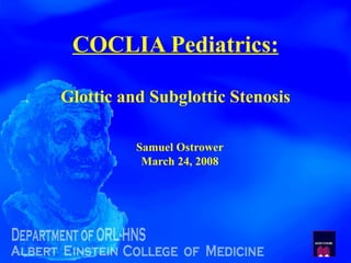 COCLIA Pediatrics: Glottic and Subglottic Stenosis Samuel Ostrower March 24, 2008 