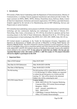 ITI Limited EOI for BharatNet Middle Mile Network Development on DBOM ...