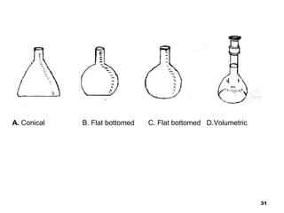 A. Conical B. Flat bottomed C. Flat bottomed D.Volumetric
31
 