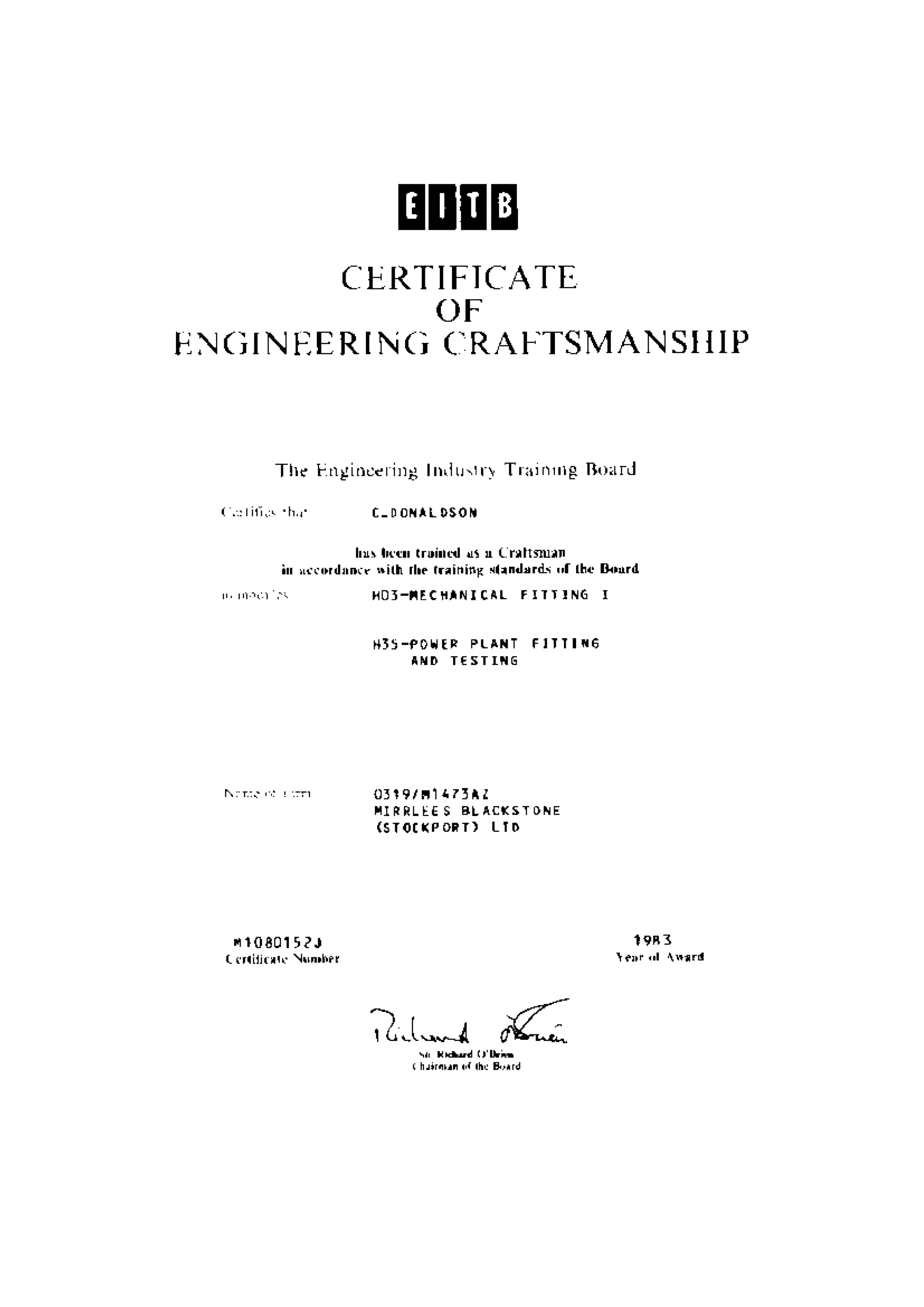 Certificate of Engineering Craftmanship | PDF
