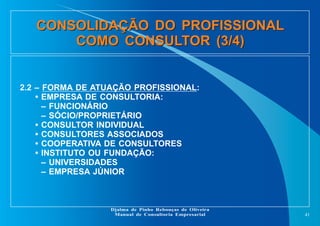 CONSOLIDAÇÃO DO PROFISSIONAL
COMO CONSULTOR (3/4)
CONSOLIDAÇÃO DO PROFISSIONAL
COMO CONSULTOR (3/4)
41
Djalma de Pinho Reb...
