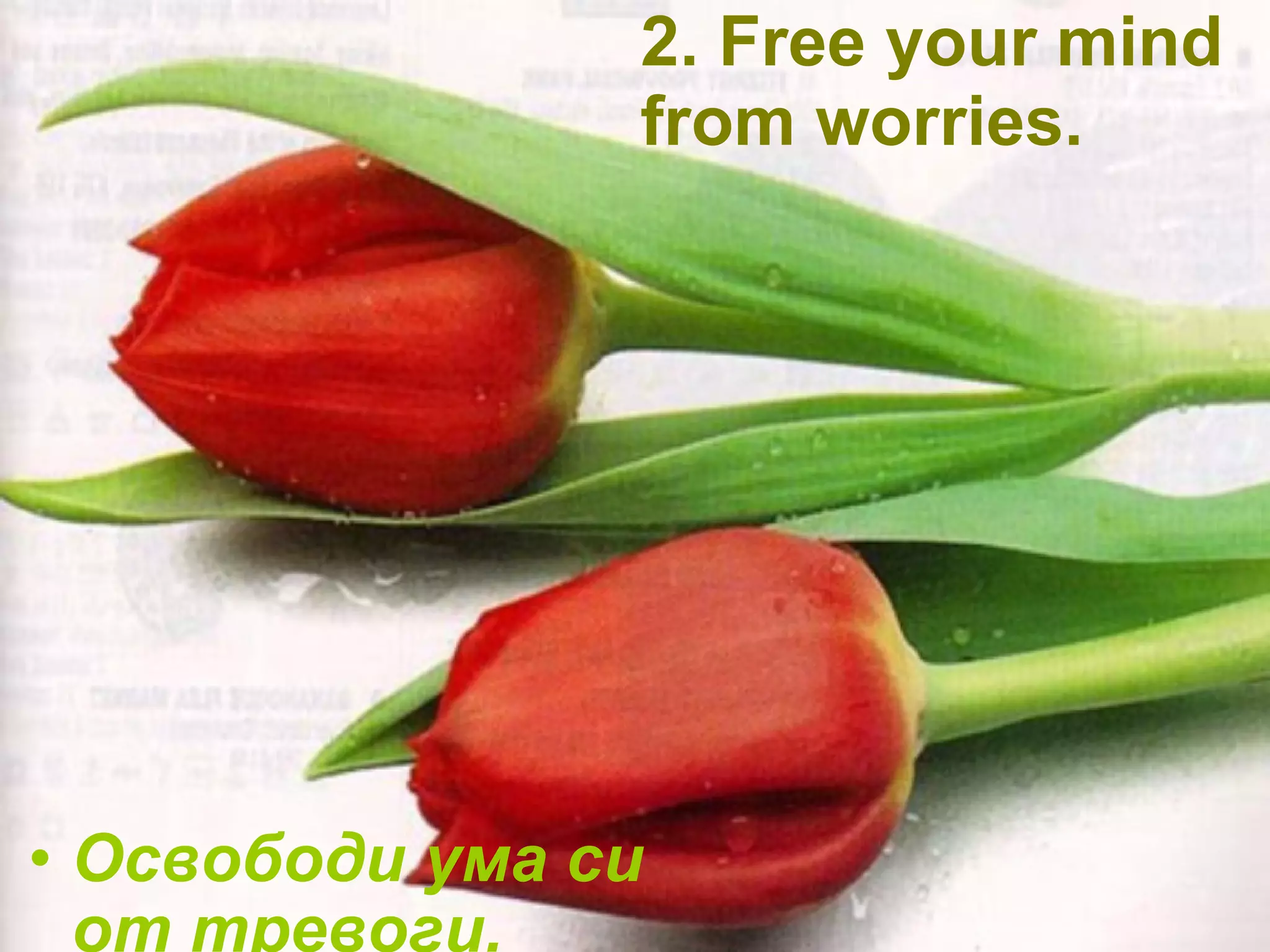 Освободи ума си от тревоги. 2. Free your mind from worries.  