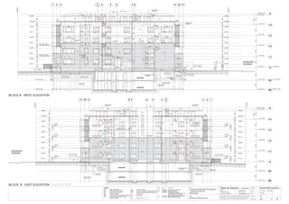 G RL.180.16
B1 RL.176.43
B2 RL.173.63
B1 RL.176.43
B2 RL.173.63
D12
W16
W16
W01
D11 W08W08
W04 W04 D08D08 D10 D10D10 D10
W01 W01
W01 W01 W01
W01 W01 W01W01
W01
W01
W01
W01 W01W01
D13
W15
W10
W10
W10
W10
W10
W10
W10
W10
W01 W01
W01 W01
W01 W01
W03
W03
W03
W03 W01 W01
W01
W01
W01
W01
W01
W06
W03
W03
FB
CRPCRP
CRP
MBMB
WONIORA
AVENUE
BLOCK B - EAST ELEVATION
BLOCK B - WEST ELEVATION
CRC
CRP
PS
MB MB
WONIORA
AVENUE
Boundary
Boundary
Boundary
Boundary
natural ground line
on building
CARPARK
CARPARK
CARPARK
CARPARK
GB GB
natural ground line
on building
FBFB
FB
CRP
GB
CRP
CRPCRP
FB
CRP
CRP
CRP
CRP
FB
CRP
CRC
B2
B1
G
L1
L2
L3
L4
R
0 1 2 3 4 5M
Sill RL
Head RL
Sill RL
Head RL
Sill RL
Sill RL
Head RL
Head RL
Upstand RL
8578571543154570070015437008571543700760857
Sill RL
Head RL
Sill RL
Head RL
Sill RL
Sill RL
Head RL
Head RL
Upstand RL
8578571543154570070015437008571543700857
Head RL
1640
Head RL
7601640
W03
D01
D01
D01
D01
D01
D01
D01
D01
D01
W01
W01
W01
D01
W01
W01
W01W06
W15
D01
(left
slide)
D10D10 D10 D10
A
A14
A
A14
CRP
BLOCK B-WEST & EAST EL.
A1-1:100 A3-1:200
A11
CRP
CRP CRP
SW01
SW01
SW01
SW01
SW01
SW01
SW01
SW01
SW01
SW08
SW08
SW03SW03
SW03
SW06
SB06SB06
SB05
SB05
SB05
SB05
SB08
SB08SB08
SB08
DGB
DGB
DGB
DGB
PS
BJ
BJ
BJ
BJ
BJ
BJ
BJ
PS
BJ
BJ
10mm brick joint
half brick from corner
120
BJ
10mm brick joint
half brick from corner
120
BJ
120
BJ
BJ
PSBJ
BJ
BJ
BJ
RL.180.545
RL.180.074
CRC
CRC
CRC CRC
CRC
CRC
CRC
CRC
CRP
CRC
CRC
1800
timber screen
CRC
CRC
38mm plastic
overflows
20 mm brick
overhang
20 mm brick
overhang
20 mm brick
overhang
DGB
DGB
DGB
120
38mm plastic
overflows
38mm plastic
overflows
38mm plastic
overflows
20 mm brick
overhang
20 mm brick
overhang
38mm plastic
overflows
150 x 100 x 10 gal.
hot rolled section lintel
150 x 100 x 10 gal.
hot rolled section lintel
E
13.12.06
R.L.+178.86
Lower interior
edge of beam
14001855485
200 block top
R.L.+178.505
Edge of beam with
exterior blockwork
6508002000285
R.L.+179.00
150 block top
R.L.+179.71 300 block top
R.L.+178.705
RL 176.705
Edge of beam with
exterior blockwork
Lower interior
edge of beam
300 Blockwork
for water tank
150 Blockwork
R.L.+179.76
Edge 0f beam with
exterior blockwork
Lower interior
edge of beam
200 block top
R.L.+179.105
12551600
R.L.+179.76
Edge 0f beam with
exterior blockwork
Lower interior
edge of beam
200 block top
R.L.+179.105
12551600
200 Blockwork
200 Blockwork
EXG
EXG
EXG
EXG
Issue Date Amendments
A 27.04.06 Issued for Construction.
B 30.05.06 Amended Levels.
C 30.06.06 Exhaust ducts Added
+ elevations & RL's Added for the
ground beams construction.
D 07.12.06 Brick overhang altered to 20mm.
E 12.12.06 Revised Exhaust Ducts.
350
172
EXG
1029
Align
172
230
172
EXG
110
172
EXG
172
EXG
1029
Align
172
EXG EXG
1029
Align
172
EXG EXG
1029
Align
172
120
EXG
120
EXG
230
EXG
110
Align
EXG
970
EXGEXGEXG
85
970
EXGEXG
EXG
1029
Align
172
230
EXGEXG
1029
Align
172
230
EXGEXG
1029
Align
172
230
EXGEXG
1029
Align
172
230
Align
EXG
Exhaust Grill 230 x 172
85
85
85
Align Align
Align
85
Align
85
EXGEXG
EXGEXG
172
110
230230
110
172
110
230230
110
EXGEXG
172
110
230230
110
EXGEXG
172
110
230230
110
31703100310031003100
G RL.180.16
L1 RL.183.26
L2 RL.186.36
L3 RL.189.46
L4 RL.192.56
C RL.195.26
B1 RL.176.43
B2 RL.173.63
3730280031703100310031003100
G RL.180.16
L1 RL.183.26
L2 RL.186.36
L3 RL.189.46
L4 RL.192.56
C RL.195.26
B1 RL.177.46
B2 RL.174.66
27002800
Roof RL.195.73
B2
B1
G
L1
L2
L3
L4
R
1 2 3 4 5 6 7 8 9 10 11
1234567891011
Sill RL
Head RL
Sill RL
Head RL
Sill RL
Sill RL
Head RL
Head RL
Upstand RL
8578571543154570070015437008571543700
10291029514
760
514
857
10291029514514
Sill RL
Sill RL
Sill RL
Sill RL Sill RL
Head RL
Sill RL
Head RL
Sill RL
Sill RL
Head RL
Head RL
Upstand RL
8578571543154570070015437008571543700760857
1029514
Sill RL
1029514
Sill RL
1029514
Sill RL
1029514
Sill RL
Head RL
Head RL
Head RL
Head RL
Head RL
Head RL
Head RL
Head RL
Head RL
1640
1640
Head RL
BJ
BJ
BJ
BJ
BJ
BJ
BJ
BJ
BJ
BJ
BJ
Roof RL.195.73
27002700
Job:
Proposed Residential Development
1-9 Woniora Avenue
Wahroonga
Figured dimensions to be taken in preference to scale. Verify all
dimensions on site (vos). Copyright for the information contained
herein remains the property of Owen & Gilsenan Architects.
Drawing :
Scale :
Drawing No. :
Drawn : MD
Owen & Gilsenan Architects
Client:
Woniora Avenue Pty Ltd
Suite 4.1 P : (02) 9212 2417
105 Kippax Street F : (02) 9212 2617
Surry Hills NSW 2010 E : codesign@tpg.com.au
Issue :
LEGEND
GB glass balustrades
DGB diffuse glass balustrades
FB selected face brickwork
MB metal balustrade
CRP cement rendered & painted brickwork
AW powdercoated aluminium frame
windows & doors
PS privacy screens
BRP cement rendered & painted blockwork
CRC cement rendered & painted concrete
FL fixed louvres
BJ brick joint
Date :
 