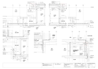 L4 RL.191.16
250
A101
BALCONY
plaster skim coat
soffit
10mm x 20mm
drip groove
20
2400
2700
2520
render finish
handrail to detail
tile
200
flashing
240
slope render 10mm fall
white river pebbles
plaster skim coat soffit
waterproofing
2510
760
1050
200foil & foam insulation glued
to u/s slab
2x13mm plasterboard ceiling
& bulkhead
10mm x 10mm drip
groove
flash
C RL.193.86
1000
850
150
750
240
325
500
1085
pencil round square edge
300
150
min
slope render down
white river pebbles
waterproof membrane
9 10 11
857
flashing
stop render 10mm
short of frame
foil & foam insulation
glued to u/s slab
13mm plasterboard ceiling
& bulkhead
1543
WALL DETAILS 2-BLOCK A
86
LIVING
A19
selected tiles
on waterproof
membrane
1 2 3
STORMWATER
DETENTION
TANK
COURTYARD
STORE
BED
COURTYARD
LIVING /
DINING
Fall
selected tiles on waterproof membrane
face brickwork
selected tiles
200
footing to stairs
render
concrete column
waterproof membrane
to all surfaces
reinforced blockwork
290
face brickwork
footing to stairs
selected tiles
200
50
waterproof
membrane
reinforced
blockwork
cellular drainage
board
exposed rock face
concrete column
50mm PVC tube
20mm expansion junction
to all Basement 1
concrete edges
AG line to HMD
eng's detail covered
with building paper
& coarse gravel &
connected to
stormwater line
G RL.178.76G RL.178.76
B1 RL.175.96
86
25
BALCONY
render finish
tiles fall to sump
(see hydraulic drawing
for detail)
1050
200flash
BALCONY
render finish
face brick
1050
skim coat render to column
1543
13mm plasterboard
ceiling & bulkhead
13mm plasterboard
ceiling & bulkhead
glass balustrade
plaster skim coat soffit
tiles fall to sump (see hydraulic
drawing for detail)
215
110 150
flashing
L1 RL.181.86
L3 RL.188.06
L2 RL.184.96
385
10
150
2700300
500
LIVING
A16
A20
A20
LIVING
BALCONY
plaster skim coat soffit
stop render 10mm short of frame
20
2400
2700
25
flashing25 20
render finish
handrail to detail
tile
200
300
slope render 10mm fall
white river pebbles
plaster skim coat soffit
25 10
760
1050
200
foil & foam insulation glued to u/s slab
2x13mm plasterboard ceiling & bulkhead
flashing
1 2 3
C RL.193.86
1000
850
150
170150
750
min.
240
325
500
1085
pencil round square edge
300
150
min
slope render down
white river pebbles
waterproof membrane
LIVING
A21
2700
foil & foam insulation
glued to u/s slab
13mm plasterboard
ceiling & bulkhead
75x25 cedar slats on 50x50 gal.
rhs frame dyna bold to wall
1
A15
3
A15
4
A15
5
A15
2
A15
20mm polysterene
flashing
110
190
190
190
20mm polysterene
upturn flashing at
window
flashing
upturn flashing
at window
flashing
upturn flashing
at window
flashing
upturn flashing
at window
flashing
upturn flashing
at window
450
300
300
230
86
20
20
waterproof membrane
DPC
DPC
343
allow reglet for membrane & overflashing allow reglet for membrane
& overflashing
DPC
343
waterproof membrane
& termite barrier
cellular drainage board
plasterboard finish
plasterboard finish
plaster skim coat
waterproof paint
stone capping
waterproof membrane
Fall 20mm
Fall 20mm
plasterboard finish
50
parge corners
38mm Ø overflow
spigot
38mm Ø overflow
spigot
10mm x 10mm drip
groove
10mm x 10mm drip
groove
VARIES
10mm x 20mm
drip groove
38mm Ø overflow spigot
waterproofing membrane
waterproofing membrane
plasterboard finish
25086
2700
200
A12
LIVING
LIVING
A06
plasterboard finish
24086
LIVING
A22
170150
25min.
screen location
300
Fall
11109
F.C support to membrane over cavity
F.C support to membrane
over cavity
86
steel lintel to eng's
detail
215
215
Roof RL. 194.33 Roof RL. 194.33
Issue Date Amendments
A 27.04.06 Issued for Construction.
B 30.06.06 Amended Levels .
30.06.06
B
Scale :
Job:
Proposed Residential Development
1-9 Woniora Avenue
Wahroonga
Figured dimensions to be taken in preference to scale. Verify all
dimensions on site (vos). Copyright for the information contained
herein remains the property of Owen & Gilsenan Architects.
Drawing :
Date :
Drawing No. :
Drawn : LY
Owen & Gilsenan Architects
Client:
Woniora Avenue Pty Ltd
Suite 4.1 P : (02) 9212 2417
105 Kippax Street F : (02) 9212 2617
Surry Hills NSW 2010 E : codesign@tpg.com.au
Issue :
A1-1:20 A3-1:40
NOTES:
- 75mmx11Kg/m3 density glass wool insulation to all bathroom &
ensuite ceilings with pipework above.
- Lagging to all waste/stormwater pipes penetratingwalls.
Penetrations to be laged 100 min. either side with joints filled
with Bostik Fireban backing rod.
 