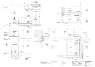 10mm x 10mm drip
groove
concrete column CARPARK B1
CARPARK B2
50
200
anti-concrete dusting
finish to concrete slab
waterproof membrane
cellular drainage board
exposed rock face
50mm PVC tube
20mm expansion junction
to all basement 1 concrete edges
AG line to HMD eng's detail
covered with building
paper & coarse gravel & connected
to stormwater line
21
150x75 dish drain
connected to stormwater line
fine gravel bed
P.V.C. membrane
do not puncture
300mm lapped
anti-concrete dusting
finish to concrete slab
connect to stormwater
LIVING
A06
BALCONY
render finish
face brick
skim coat render to column
1543
face brick
200
13mm plasterboard
ceiling & bulkhead
tiles fall to sump
(see Hydraulic
drawings to
detail)
215
flashing
385
180
300
BALCONY
render finish
tiles fall to sump
(see Hydraulic drawings
for detail)
BALCONY
plaster skim coat soffit
10mm x 20mm
drip groove
stop render 10mm
short of frame
20
2400
25
flashing
25 20
render finish
handrail to detail
200
25 10
760
200
foil & foam insulation glued
to u/s slab
2 x 13mm plasterboard ceiling
& bulkhead
1 2 3
1000
850
150
170150
(min.)
240
325
500
1085
pencil round square
edge
150
(min.)
slope render down
white river pebbles
waterproof membrane
2700
foil & foam insulation
glued to u/s slab
13mm plasterboard
ceiling & bulkhead
25
300
10
150
1050
glass balustrade
1050
flash
500
plaster skim coat soffit
plaster skim coat soffit
200
flash
BED 1
B12
B16
BED 1
B08
A104
WALL DETAILS 5-BLOCK B
RAMP 1:20
COURTYARD
CARPARK
DINING
WATER
TANK
50
selected tiles on
waterproof
membrane
face brickwork
200
selected tiles
footing to stairs
B03
50mm PVC tube
20mm expansion
junction to all
Basement 1
concrete edges
waterproof membrane
to all surfaces
reinforced blockwork
110
DPC
DPC
343
2
A16
6
A16
4
A16
5
A16
1
A16
flashing
upturn flashing
at window
13mm plasterboard
ceiling & bulkhead
190
120
450
250
300
170
1200
190
upturn flashing at
window
flashing
20mm polysterene
450
300
flashing
upturn flashing
at window
reinforced
blockwork
cellular drainage
board
concrete column
exposed rock
face
waterproof
membrane
290300
AG line to HMD
eng's detail
covered with
buildingpaper &
coarse gravel &
connected to
stormwater line
20mm polysterene
110 150
allow reglet for membrane
& overflashing
20
20
waterproof membrane
& termite barrier
flashing
upturn flashing
at window
parge corners
Fall 20mm
waterproof
paint
waterproof
membrane
screen location
38mm Ø overflow spigot
10mm x 10mm drip
groove
waterproof
membrane
300
waterproof
membrane
tiles fall to sump
(see Hydraulic
drawings to detail)
waterproof
membrane
(fall)
2700
KITCHEN
B17
200
86
Fall
9 10 11
F.C support to membrane
over cavity
B1 RL.176.43
G RL.180.16
B1 RL.176.43
L1 RL.183.26
L3 RL.189.46
L2 RL.186.36
L4 RL.192.56
C RL.195.26
Roof RL.195.73
750
B2 RL.173.63
1 2 3
COURTYARD
fall
selected tiles on
waterproof
membrane
face brickwork
selected tiles
200
footing to stairs
render
75 x25 cedar slats on 50x50
gal. rhs frame dyna bolt to wall
concrete column
86
110
G RL.180.16
BED 1
B04
3
A16
flashing
upturn flashing
at window
DPC
DPC
343
waterproof membrane
& termite barrier
F.C support to membrane over cavity
38mm Ø overflow
spigot
86
105086
24086
3
A108
2
A108
5
A108
steel lintel to eng's
detail
Issue Date Amendments
A 27.04.06 Issued for Construction.
B 30.06.06 Amended Levels .
30.06.06
B
Scale :
Job:
Proposed Residential Development
1-9 Woniora Avenue
Wahroonga
Figured dimensions to be taken in preference to scale. Verify all
dimensions on site (vos). Copyright for the information contained
herein remains the property of Owen & Gilsenan Architects.
Drawing :
Date :
Drawing No. :
Drawn : LY
Owen & Gilsenan Architects
Client:
Woniora Avenue Pty Ltd
Suite 4.1 P : (02) 9212 2417
105 Kippax Street F : (02) 9212 2617
Surry Hills NSW 2010 E : codesign@tpg.com.au
Issue :
A1-1:20 A3-1:40
NOTES:
- 75mmx11Kg/m3 density glass wool insulation to all bathroom &
ensuite ceilings with pipework above.
- Lagging to all waste/stormwater pipes penetratingwalls.
Penetrations to be laged 100 min. either side with joints filled
with Bostik Fireban backing rod.
 