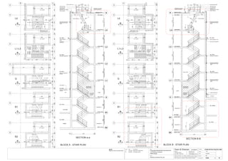 20
drip groove & flashing
20mm setdown to sill
flashing & weepholes
BLOCK A - STAIR PLAN
CB
B16
B17
B18
B19
B20
B21
B22
B23
B24
B25
B01
B02
B03
B04
B05
B06
B07
B08
B34
B35
B36
B37
B38
B39
B40
B41
B42
B43
B52
B53
B54
B55
B56
B57
B58
B59
B60
B61
B70
B71
B72
B73
B74
B75
B76
B77
B78
B79
B106
B88
B89
B90
B91
B92
B93
B94
B95
B96
B97
JH
5
6
6
5
5
6
5
6
G RL.180.16
L1 RL.183.26
L2 RL.186.36
L3 RL.189.46
L4 RL.192.56
C RL.195.26
B1 RL.176.43
B2 RL.173.63
RL.176.91
RL.174.11
ROOF RL.195.73
4120200 200
A/C PLANT
STORE
SECTION a-a
BLOCK B - STAIR PLAN
SECTION B-B
5
6
b
B2
B1
G
L4
L1-L3
B2
B1
G
L4
L1-L3
b
b
b
b
1:50
A202
STAIR SETOUT-BLOCK A&B
LIFT SHAFT
2650 200200
18002002350200200
11001501100
RL.191.16RL.189.61
A96
A97
A98
A104
A103
A102
A101
A100
A99
LIFT SHAFT
2650 200200
18002002350200200
11001501100
RL.188.06
RL.184.96
RL.181.86
A51/A69/A87
A52/A70/A88
A59/A77/A95
A53/A71/A89
A54/A72/A90
A55/A73/A91
A56/A74/A92
A57/A75/A93
A58/A76/A94
RL.189.61
RL.186.51
RL.183.41
A60/A78/A96
A61/A79/A97
A62/A80/A98
A50/A68/A86
A49/A67/A85
A48/A66/A84
20201050 1050 200
LIFT SHAFT
RL.178.76
RL.178.76
A33
A34
A35
A36
A37
A38
A39
A40
A41
A42
A43
A44
A29
A30
A31
A32
RL.180.31
18002002350200200
11001501100
6
5
20201050 1050360 200
2650 2002003700200
a
LIFT SHAFT
RL.175.96
A17
A18
A19
A20
A21
A22
A23
A24
A16
A25
A26
A15
A13
A14
A27
RL.177.36
18002002350200200
11001501100
2650 200200
17701050 1300200 200
a
LIFT SHAFT
18002002350200200
11001501100
2650 200200
RL.173.16
A09
A10
A11
A01
A02
A03
A04
A05
A06
A07
A08
RL.174.56
17701050 1300200 200
a
LIFT SHAFT
18002002350200200
11001501100
RL.192.56 RL.191.01
2650
B98
B99
B101
B106
B105
B102
B103
B104
B100
360200
LIFT SHAFT
18002002350200200
11001501100
RL.189.46
RL.186.36
RL.183.26
B53/B71/B89
B54/B72/B90
B55/B73/B91
B56/B74/B92
B57/B75/B93
B58/B76/B94
B59/B77/B95
B60/B78/B96
B61/B79/B97
B62/B80/B98
B63/B81/B99
B64/B82/B100
RL.191.01
RL.187.91
RL.184.81
2650200
B52/B70/B88
B51/B69/B87
105020201050200 360
360
RL.180.16
lift shaft
18002002350200200
11001501100
LIFT SHAFT
RL.180.16
B35
B36
B37
B38
B39
B40
B41
B42
B43
B31
B32
B33
B34
B44
B45
B46
RL.181.71
2650200
LIFT SHAFT
18002002350200200
11001501100
RL.176.91
B17
B18
B19
B20
B21
B22
B23
B24
B25B26
B27
B28
B29
B14
B15
B16
RL.178.515
200200 2650
105020201050200 200
18002002350200200
11001501100
RL.174.11
B01
B02
B03
B04
B05
B06
B07
B08
B09
B010
B011
LIFT SHAFT
RL.175.51
2650 200200
105017701300200 200
4120200 200
BASEMENT 2
BASEMENT 1
LOBBY
6
5
a
6
5
a
5
6
5
6
PLANTER
RL. 191.01
RL. 187.91
RL. 184.81
RL. 181.71
RL. 178.535
RL. 175.51
A104
A01
A02
A03
A04
A05
A06
A07
A08
A16
A17
A18
A19
A20
A21
A22
A23
A24
A32
A33
A34
A35
A36
A37
A38
A39
A40
A41
A51
A52
A53
A54
A55
A56
A57
A58
A59
A50
A69
A70
A71
A72
A73
A74
A75
A76
A77
A68
A87
A88
A89
A90
A91
A92
A93
A94
A95
A86
800w ladder to roof
800
20201050 1050360 200
1050
2350
1100
211
D75 steel tube
D40 steel tube
150
EQEQ
safety wire to
perimeter of roof edge
metal capping
450
170
200
170
105020201050200 360
800w ladder to roof
800
1050
2350
1100
D75 steel tube
D40 steel tube
150
EQ EQ
safety wire to
perimeter of roof edge
metal capping
2000x900 clear glass
skylight (openable)
450
170
150
150
360
105020201050200 360
220
openable skylight on roof openable skylight on roof
31003100310028002800
18equalrisers(172.22)18equalrisers(172.22)18equalrisers(172.22)16equalrisers(175.00)18equalrisers(172.22)16equalrisers(175.00)
3100310031003100310028002800
15equalrisers(211.33)18equalrisers(172.22)18equalrisers(172.22)18equalrisers(172.22)16equalrisers(175.00)18equalrisers(172.22)16equalrisers(175.00)
B2
B1
G
L1
L2
L3
L4
R
BASEMENT 2
BASEMENT 1
LOBBY
G RL.178.76
L1 RL.181.86
L2 RL.184.96
L3 RL.188.06
L4 RL.191.16
C RL.193.86
B1 RL.175.96
B2 RL.173.16
ROOF RL.194.33
3170
B2
B1
G
L1
L2
L3
L4
R
3170310031003100310032502800
15equalrisers(1211.33)18equalrisers(172.22)18equalrisers(172.22)18equalrisers(172.22)18equalrisers(180.55)18equalrisers(172.22)16equalrisers(175.00)
2000x900 clear glass
skylight (openable)
CRP
duct height
RENDERED
BRICKWALL
VOID
VOID
Concrete
Extend Soffit
To Close Of
WAll Below
(L1 Only)
VOID VOID
Concrete
Extend Soffit
To Close Of
WAll Below
(L1 Only)
Extend Stair
To Support
Brickwork
VOID
VOID
RENDERED
BRICKWALL
Close Of Slab
Extend Stair To
Support Brickwork
Extend Stair
To Support
Brickwork
Spring Loaded Gate
flashing & weepholes,
& steel lintel to eng's
detail
RL. 189.61
RL. 186.51
RL. 183.41
RL. 180.31
RL. 177.36
RL. 174.56
20
drip groove
& flashing
20mm setdown
to sill
flashing, weepholes
& lintels
flashing, weepholes
& lintels
flashing & weepholes,
& steel lintel to eng's
detail
flashing & weepholes,
& steel lintel to eng's
detail
flashing & weepholes,
& steel lintel to eng's
detail
flashing & weepholes
flashing & weepholes
spring loaded gate
mastic seal at joint
flashing & weepholes
NOTE:
Stairs to have non-slip finish.
extend stair
to support
brickwork
close of slab
14001624
150x7 flat steel
1660
900
950
60°0'0"
121
1225 150x7 flat steel
211
1225
1660
200
900
950
60°0'0"
121
220
Issue Date Amendments
A 27.04.06 Issued for Construction.
B 30.06.06 Amended Levels.
Job:
Proposed Residential Development
1-9 Woniora Avenue
Wahroonga
Figured dimensions to be taken in preference to scale. Verify all
dimensions on site (vos). Copyright for the information contained
herein remains the property of Owen & Gilsenan Architects.
Drawing :
Scale :
Date : 30.06.06
Drawing No. :
Drawn : MD
Owen & Gilsenan Architects
Client:
Woniora Avenue Pty Ltd
Suite 4.1 P : (02) 9212 2417
105 Kippax Street F : (02) 9212 2617
Surry Hills NSW 2010 E : codesign@tpg.com.au
Issue : B
 
