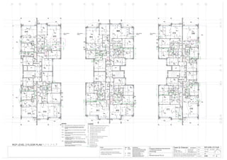 1
2
3
4
5
6
7
8
9
10
11
QPNMLKJHGFEDCBA
Ceiling heights shown as height above finished floor level.
All ceilings set and painted plasterboard, unless noted
otherwise. Use water resistant board in bathrooms and
laundries.
Generally lights are to be centred between walls and equally
spaced.
All light switches to be mounted at 1400 above floor level,
unless noted otherwise.
All GPO’s are to be mounted at 150 above floor level, unless
noted otherwise.
In addition to GPO’s shown, provide power for:
• an electric oven; and
• dishwasher in each kitchen - refer to Kitchen dwg’s; and
• Hot water system.
All ceilings (combination of slab with plasterboard or set
ceilings) are to provide a sound separation rating of Rw 50
between apartments. Installation to allow adequate insulation
to meet requirement.
Essential services fittings not shown on this plan.
Refer consultant’s documents.
Note 1
Note 2
Note 3
Note 4
Note 5
Note 6
Note 7
NOTES
a
X
B
F
w
C
Recessed low voltage long life down light,2x13 watt PLC
Ceiling mounted Flat Square Oyster,2x11 watt.
Recessed low voltage down light ,1x50 watt.
Recessed low voltage down light ,2x50 watt.
Wall mounted Afterdusk Square.
Light switch- One way.
Light switch- Two way.
LV Recessed joinery lights (refer to Kitchen layouts).
FLUR lights (refer to bathroom layouts).
Automatic Timer Switch.
2 layers of 13mm gyprock
Eggcrate Grille
Ceiling Access Panel
Drop Beams In Ceiling
Exhaust Flexi Ducts
X2
A
P
A
LEGEND
RCP LEVEL 2 FLOOR PLAN
F
F
F
F
F
F
LDY
F
F
F
F
F
F
RCP LEVEL 2 FL PLAN
A302
0 1 2 3 4 5M
DP
DP
DP DP
DP
DP
DP
DP
DP
DP
DP
DP
DP DP
DP
DP
DP
DP
DP
DP
DP
DP
DP
DP
DP
DP BDP B
DP B
DPB
B
w
w
w
XX
B
B
F
B
F
F
B
F
X
X2
X
X
X
XX
X
L
2700
D
D
B1
2700
B2
2700
BTH
2400
ES
2400
E
2400
B
B
B
F
F
B
F
F
F
F
B
w
X
X
X
X
X2
X
X
XXX
L
2700
D
B1
2700
B2
2700
B3
2700
BTH
2400
ES
2400
BAL
E
2400 2400
K
2400
EQEQ
EQEQ
EQ EQ
EQEQ
EQEQ
EQ EQ
EQ EQ
EQEQ
EQ EQ
EQEQEQEQ
EQ EQ
C09C12
BAL
ww
X2
K
2400
slab setdown
above
BALBAL
FIRE
STAIR
ELECFHR
LIFT
C10C11
BAL
ww
B09
B10B11
B12
slab setdown
above
slab setdown
above
A13
A14
A15
A16
www
X
BAL
BAL
BAL
B1
2700
B2
2700
slab setdown
above
w
BAL
500
B
B
EQEQ
2010
1270
1270
B
1500
12501250
EQEQ
EQEQ
B
F
F
EQEQ
EQEQ
1000
2300
C
C
EQEQ
F
800
F
L
2700
K
2400
B2
2700
2400
EQEQ
EQEQ
B
F
E
2400
EQ EQ
EQEQ
1500
B3
2700
X
X
X
X2
B
X2XXX
X
EQ
2400
B1
2700
F
F
1250
725
400
745
EQ EQ
ES
2400
BTH
2400
400
F
LDY
2400
X
X X
F
1500
1500
EQ EQ
X2
C
F
LDY
EQEQ
EQEQ
X
C C
300
60010301030
3001645
EQEQ
455
505
F
F
400
EQ EQ
750
F
EQ EQ
1165
400
2400
X
400
BAL
F
F
2400
F
EQ EQ
EQEQ
EQEQ
1280
EQ EQ
F
D
B B
L
2700
K
2400
ES
2400
B1
2700
EQEQ
EQEQ
B
X2
X
C
C
XX
EQEQ
15001500
X2
F
400
FF
800 800
X
400
600860860
X
w
w
X
3020EQEQ
590
2400
B
B2
2700
EQEQ
EQEQ
LDY
2400
BTH
2400
F
XX
X
EQ EQ
750
F
F
EQEQ
EQEQ
E
2400
CC
300
F
15001500
EQ EQ
X2
1440
300
EQEQ
2400
60010701070
F
X
EQEQ
EQEQ
400
EQ EQ
760
F
EQ EQ
825
400
EQ EQ
EQEQ
X2X2
X2
F
800
X
1640
B
F
B
F
F
F
F
C F
F
B
B
w
X
X2
XX
X
XX X2
L
2700
K
2400
D
BTH
2400
E
2400
ES
2400
BAL
BAL
C
X
B
F
B
F
F
F
C F
F
B B
w
X
X2
X
X
X
X2XXX
X
L
2700
K
2400
D
B1
2700
BTH
2400
E
2400
ES
2400
BAL
B
X
B2
2700
BAL
B
B
FF
B
F
F
B
C
X
w
w
X
X
X
X2
X
X2
X
EQ EQ
EQEQ
EQEQ
EQ EQ
EQ EQ
EQEQ
LDY
D
L
2700
B1
2700
K
2400
E
2400
B3
2700
B2
2700
X2
F
F
400400
EQEQ
825
EQ EQ
400
F
X
EQ EQ
1725
1160
F
F
1620
X2XXX
1870
835
720
EQ EQ
1000EQEQ
EQEQ
EQEQ
F
F
EQ EQ
1000800
400 60010501050
F
X
WIR
2400
B
ES
2400
BTH
2400
X2
EQ EQ
EQEQ
X2
EQ
400
C
600
C
C
C C
765
1000600300
C
600 1120 1120
EQ EQ
300
F
500
97512051420
EQ EQ
500
EQ EQ
EQEQ
EQEQ
EQEQ
EQ EQ
480
400
B1
2700
B3
2700
EQ EQ
EQEQ
EQEQ
EQ EQ
B
B
B
B
B
C
F F
F
F
X
w
w
X2
X
X
X
D
BAL
L
2700 K
2400
2400
2400
E
2400
X2 XXX
14651465
1500 400
X
EQEQ
14001400
EQ EQ
1200
1500
EQEQ
EQEQ
1000
F
400
F
F
XX
LDY
2400
BTH
2400
EQ EQ
EQEQ
EQEQ
F
400
F
EQEQ
1320
EQ EQ
C
600
C
EQEQ
EQEQ
EQ EQ
EQEQ
400
EQ EQ
495
400
F
EQ EQ
EQEQ
X2X2
CC
600 1125 1125
200
1000
775
205
500
F
EQ EQ
10601585
1400 1400
EQEQ
BAL
F
EQEQ
EQEQ
X
LDY
F
X
EQEQ
EQ
LDY
B2
2700
2400
2400
2400
2400
LIFT
FIRE
STAIR
ELECFHR
2400
F
EQ EQ
750
EQEQ
EQEQ
EQ EQ
EQEQ
EQ EQ
EQEQ
EQ EQ
EQEQ
EQEQ
EQ EQ
E
2400
E
2400
B2
2700
B3
2700
EQ EQ
EQEQ
EQEQ
EQ EQ
B
B
B
w
X
BAL
w
B
B
B
B
F F
F
F
X2
X2
12701270
EQ
1500
EQEQ
EQ EQ
EQEQ
EQEQ
1500
1000
2400
D
2400
L
2700
B1
2700
K
2400
XXX X
C
C
C
600890890
400
X
0
EQ
495
800
X
F
F
X
X
X
EQEQ
LDY
2400
BTH
2400
2400
800 800
725
EQ EQ
F
400
F
F
X
EQ EQ
EQEQ
400
F
EQ EQ
X
2400
B2
2700
D
B1
2700
WIR
2400
E
2400
EQEQ
EQ EQ
EQ EQ
EQEQ
EQEQ
EQ EQ
B
B
B
X
X2
BAL
w
w
X2
F
XX
EQEQ
400400
F
X
ES
2400 F
F
EQ EQ
745
400
F
B
B
F
EQEQ
L
2700
K
2400
XXX2
EQEQ
1545
1345
CC C
600 1450 1450
X
410
EQ EQ
EQEQ
F
1145
X
FF
X2
XX
X
F
EQEQ
1000
EQ EQLDY
2400
BTH
2400
570
590
F
F
400
1000800
EQEQ
2400
B3
2700
B
B
F F
F
B
B
B
B
w
w
X
X2
X2
XX
X
F
F
F
L
2700
K
2400
B1
2700
B3
2700
BTH
2400
LDY
D
2400
2400
BAL
B
B
X
X
B1
2700
B2
2700
B3
2700
B2
2700
EQEQ
EQ EQ
F
X
X
400
B
E
2400
F
X
F
800800
EQEQ
1000
EQ EQ
1500
X
F
10001000
XX
X
F
EQ EQ
EQEQ
400
EQEQ
EQ EQ
C CC
200 790 790
1200
1200
1000
EQ EQ
EQEQ
4251000
XX
EQ EQ
BAL
BAL
ELECFHR
FIRE
STAIR
LIFT
E
2400
B
B
B
C
w
w
X2
4001500
EQ
12701270
D
BAL
K
2400
EQEQ
EQ
C
C
890890600
XXXX
F
F
F
F
F F
F
F
X
X2
X
F
X
X
EQEQ
EQEQ
EQEQ
1000
EQEQ
10002820
LDY
2400
2400
BTH
2400
2400
EQEQ
735
EQEQ
EQ EQ
400
400
F
800 800
X
L
2700
EQ EQ
EQEQ
B
X
2400
2400
BLOCK B
A
1200
A
EQEQ
EQEQ
a
A
1200EQEQ
2400
A
1200
A
EQ EQ
EQ EQ
a
BLOCK C
1200
A
EQEQ
BLOCK A
A
12001200
A
EQ EQ
EQ EQ
a
A
EQEQ
X
F
F
ES
2400
F
EQEQ
F
835 835
790
F
EQEQ
ES
2400F
840840
825
ES
2400
F
F
EQ EQ
770770
885
ES
2400
F
F
EQ EQ
900900
825
F
EQEQ
840 840
790
F
840 840
EQEQ
790
2700
1545
500
2700
EQ
2400
2400
2400
2400
2400
2400
2400
2400
2400
2400
2400
2400
2400
A 27.04.06 Issued for Construction.
C 30.06.06 Exhaust ducts relocated.
B 13.06.06 Amended Bulkheads, Pelmets, Updated
walls & columns & revised service ducts
Bathroom, Ensuite & Ldry Exhaust
location shown in green dashed line. 09.01.07
E
230
120230
230
230
230
230
1102302305350
230
230
230
230
2303850
230
350230
230230
230
350
230
230
110
230230
110
3590
350230
120830120
230230110110
110
110
110
110
D 12.12.06 Exhaust ducts revised and new
Kitchen Exhausts Added
A
P
A
P
A
P
A
P
A
P
A
P
A
P
A
P
A
P
A
P
A
P
A
P
A
P
A
P
A
P
A
P
A
P
A
P
A
P
A
P
A
P
A
P
A
P
A
P
A
P
A
P
A
P
A
P
A
P
A
P
A
P
A
P
E 09.01.07 Updated Access Panels & Returns
Midified Pelmets on Blocks A & C
AC
AC
AC
AC
AC
AC
AC
AC
AC
AC
AC
AC
DP
Issue Date Amendments Job:
Proposed Residential Development
1-9 Woniora Avenue
Wahroonga
Figured dimensions to be taken in preference to scale. Verify all
dimensions on site (vos). Copyright for the information contained
herein remains the property of Owen & Gilsenan Architects.
Drawing :
Scale :
Drawing No. :
Drawn : MD
Owen & Gilsenan Architects
Client:
Woniora Avenue Pty Ltd
Suite 4.1 P : (02) 9212 2417
105 Kippax Street F : (02) 9212 2617
Surry Hills NSW 2010 E : codesign@tpg.com.au
Issue:
NOTES:
- 75mmx11Kg/m3 density glass wool insulation to all bathroom &
ensuite ceilings with pipework above.
- Lagging to all waste/stormwater pipes penetratingwalls.
Penetrations to be laged 100 min. either side with joints filled
with Bostik Fireban backing rod.
Date :
A1-1:100 A3-1:200
 