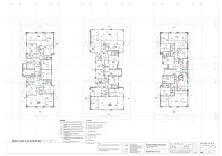 1
2
3
4
5
6
7
8
9
10
11
QPNMLKJHGFEDCBA
Ceiling heights shown as height above finished floor level.
All ceilings set and painted plasterboard, unless noted
otherwise. Use water resistant board in bathrooms and
laundries.
Generally lights are to be centred between walls and equally
spaced.
All light switches to be mounted at 1400 above floor level,
unless noted otherwise.
All GPO’s are to be mounted at 150 above floor level, unless
noted otherwise.
In addition to GPO’s shown, provide power for:
• an electric oven; and
• dishwasher in each kitchen - refer to Kitchen dwg’s; and
• Hot water system.
All ceilings (combination of slab with plasterboard or set
ceilings) are to provide a sound separation rating of Rw 50
between apartments. Installation to allow adequate insulation
to meet requirement.
Essential services fittings not shown on this plan.
Refer consultant’s documents.
Note 1
Note 2
Note 3
Note 4
Note 5
Note 6
Note 7
NOTES
a
X
B
F
w
C
Recessed low voltage long life down light,2x13 watt PLC
Ceiling mounted Flat Square Oyster,2x11 watt.
Recessed low voltage down light ,1x50 watt.
Recessed low voltage down light ,2x50 watt.
Wall mounted Afterdusk Square.
Light switch- One way.
Light switch- Two way.
LV Recessed joinery lights (refer to Kitchen layouts).
FLUR lights (refer to bathroom layouts).
Automatic Timer Switch.
2 layers of 13mm gyprock
Eggcrate Grille
Ceiling Access Panel
Drop Beams In Ceiling
Exhaust Flexi Ducts
X2
A
P
A
LEGEND
F
F
AC
ACAC
F
F
F
F
RCP LEVEL 4 FLOOR PLAN
RCP LEVEL 4 FL PLAN
A304
0 1 2 3 4 5M
AC
AC
AC
VP
VP
VP
VP
VP
DP
DP
VP
VP
VP
VP
DP
DP
VP
VP
VP
VP
DP
VP
DP
VP
VP
VP
VP
VP
VP
VP
VP
VP
VP
VP
VP
VP
VP
VP
VP
B4/ST
2700
ST
D
D
A21
A22
C17
C18
B17
B18
LIFT
FIRE
STAIR
LIFT
FIRE
STAIR
LIFT
FIRE
STAIR
FHR
FHR
FHR
BAL
BAL
BAL
BAL
B
B
B
B
F
B
B
B
F
B B
B
B
F
B
F
F
F
B
C
C
F
FF
F
F
F
F
F
F
F
F
F
F
F
F
F
X
X
X2
X
X
X
X
X
X
X
X
X
X
X
X
X2
X
X
X
X2
X
X
X X
X
X
X
L
2700
L
2700
K
2400
B1
2700
B1
2700
B2
2700
B2
2700
B2
2700
B3
2700
B3
2700
B3
2700
B3
2700
B1
2700
B2
2700
WIR
2400
WIR
2400
ES
2400
ES
2400
ES
2400
BTH
2400
BTH
2400
E
2400
E
2400
E
2400
LDY
2400
LDY
2400
LDY
2400
2400
2400
2400
2400
2400
EQEQ
EQ EQ
EQEQ
EQ EQ
EQ EQ
EQ EQ
EQEQ
EQEQ
EQEQ
EQEQ
EQEQ
EQ EQ
EQEQ
EQEQ
EQEQ
EQEQ
EQ EQ
EQEQ
WIR
2400
BLOCK C
A
a
EQ EQ
12001200
BLOCK B
ELEC
A
EQ EQ
EQEQ
400
F FF
FF
C
BB
X
600830830
500 1500 1500EQEQ
EQEQ
w w
X
w
X
w
X2X2
F
EQEQ
EQEQ
400
400400
EQEQ
F
EQ EQ
EQEQ
X2 XXX X
EQEQ
EQEQ
EQEQ
500EQEQ500
EQ EQ
F
500EQ
EQEQ
625
465
D
B
B
F
B
F
F
F
C
C
F
F
F
X
X
X2
X
X
X
X
X
L
2700
K
2400
B1
2700
B2
2700
B3
2700
WIR
2400
ES
2400
BTH
2400
E
2400
LDY
2400
2400
EQEQ
EQEQ
EQ EQ
EQEQ
EQ EQ
EQEQ
400
F
F
C
B
X
600830830
500 1500
w w
X
F
EQEQ
EQEQ
400
400400
EQEQ
F
EQ EQ
EQEQ
X2 XX X
F
EQEQ
EQEQ
EQEQ
1055
EQ EQ
F
500500
EQEQ
1055
625
465
B
C
C
X2
90011701170
500 1500
C
BB
XXXX
EQ EQ 1500
EQEQ
w w
X
w
X
K
2400
w
X2
1200 1200
ww
w
X2
w
w
w
X2X2
ww
w
X
w
X
w
X2X2
B
w
EQEQ
EQ EQ
400
EQEQ
EQ EQ
470
990
BAL BAL
2400
EQEQ
EQEQ
525
1030
EQ EQ
EQEQ
EQ EQ
1000
965
A
a
EQEQ
12001200
A
BALBAL
BAL
BALBAL BAL
ST
B4/ST
2700
D
B
F
B B
FFF
F
F
F
F
F
F
X
X
X
X
X
X
X2
L
2700
B1
2700
ES
2400
BTH
2400
E
2400
LDY
2400
2400
EQEQ
WIR
2400
B
C
C
X2
90011701170
500 1500
C
BB
XXXX
EQ EQ 1500
EQEQ
w w
X
w
X
K
2400
w
X2
1200 1200
w
X2
w
X
w
X2X2
w
EQEQ
EQ EQ
400
EQEQ
EQ EQ
470
990
2400
EQEQ
525
1030
EQ EQ
EQEQ
EQ EQ
1000
965
555
BTH
2400
EQEQ
400
400
BAL
ww
X
w
X
X2X2
w
BAL
BAL
D
B
L
2700 K
2400
F
B B
15001500 EQ EQ
EQEQ
X2 XX XX
ww
C
C
60012651265
500
C
EQEQ
F
400400
EQEQ
F
EQEQ
EQ EQ
400
EQEQ
EQEQ
400
545
890
EQ
F
F
500500
EQEQ
EQEQ
EQEQ
F
B
B
F
BF
F
F
F
F
X2
X
X
X X
X
X
X
B3
2700
B1
2700
B2
2700
WIR
2400
ES
2400
BTH
2400
E
2400
LDY
2400
2400
2400
EQEQ
EQ EQ
EQEQ
EQ EQ
EQ EQ
BAL
ww
X
w
X
X2X2
w
BAL
BAL
D
B
L
2700
K
2400
F
B B
15001500 EQ EQ
EQEQ
X2 XX XX
ww
C
C
60012651265
500
C
EQEQ
F
400400
EQEQ
F
EQEQ
EQ EQ
400
EQEQ
EQEQ
400
545
890
1000
F
F
500500
EQEQ
EQEQ
EQEQ
F
1250
F
A
a
EQ EQ
12001200
A
B
B
15001920
EQEQ
2325
2400
2400
2400
2400
2400
24002400
2400
24002400
2400
240024002400
ELEC
BLOCK A
2400
2400
A 27.04.06 Issued for Construction.
C 30.06.06 Exhaust ducts relocated.
B 13.06.06 Amended Bulkheads, Pelmets, Updated
walls & columns & revised service ducts
Bathroom, Ensuite & Ldry Exhaust
location shown in green dashed line. 09.01.07
E
230
230230
230
230
D 12.12.06 Exhaust ducts revised and new
Kitchen Exhausts Added
970
230
230230
230
970
230
1670
1670230
230
230
230230
19101910230
A
P
A
P
A
P
A
P
A
P
A
P
A
P A
P
A
P
A
P
A
P
A
P
E 09.01.07 Updated Access Panels & Returns
Light Positions Modified.
EQEQ
EQ
EQ
Issue Date Amendments Job:
Proposed Residential Development
1-9 Woniora Avenue
Wahroonga
Figured dimensions to be taken in preference to scale. Verify all
dimensions on site (vos). Copyright for the information contained
herein remains the property of Owen & Gilsenan Architects.
Drawing :
Scale :
Drawing No. :
Drawn : MD
Owen & Gilsenan Architects
Client:
Woniora Avenue Pty Ltd
Suite 4.1 P : (02) 9212 2417
105 Kippax Street F : (02) 9212 2617
Surry Hills NSW 2010 E : codesign@tpg.com.au
Issue:
NOTES:
- 75mmx11Kg/m3 density glass wool insulation to all bathroom &
ensuite ceilings with pipework above.
- Lagging to all waste/stormwater pipes penetratingwalls.
Penetrations to be laged 100 min. either side with joints filled
with Bostik Fireban backing rod.
Date :
A1-1:100 A3-1:200
 