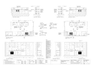 Issue Date Amendments
A 27.04.06 Issued for Construction
Job:
Proposed Residential Development
1-9 Woniora Avenue
Wahroonga
Figured dimensions to be taken in preference to scale. Verify all
dimensions on site (vos). Copyright for the information contained
herein remains the property of Owen & Gilsenan Architects.
Drawing :
Date : 27.04.06
Drawing No. :
Drawn : JAP
Owen & Gilsenan Architects
Client:
Woniora Avenue Pty Ltd
Suite 4.1 P : (02) 9212 2417
105 Kippax Street F : (02) 9212 2617
Surry Hills NSW 2010 E : codesign@tpg.com.au
Issue : A
Scale :
1:20 @ A1 , 1:40 @ A3
1:10 @ A1 , 1:20 @ A3
Type A & B Kitchens
A400
Type A Kitchen - Floor Plan
For Kitchens in the following units :-
A01, A07
GC
FR1
OV1
RH
RdRd
Sgpo
Sgpo
TV
CK1 Dgpo
Type A Kitchen - Elevation 2
PU
LA
PU
ST
Dgpo
TV
Adj.
Adj.
Adj.
Adj.
Adj.Adj.
Fixed
TV
TV TVTV TV TV
PU
PU
570Equal Equal 950 Clear
Type A Kitchen - Elevation 1
ST
2
1
CK1
OV1 under
MW
RH
2
@ 995
2
@ 1950
RdRd
Sink
Tap
FR1
Bin
DW
Sink
Tap
Tr. SgpoAdj.
PUPU PU
Dgpo
Adj.
Adj.
Adj.
Adj.
Fixed
TV
PU
LA
Dgpo
Adj.
Adj.
TV
600450 1250 Clear
2
@ 1200
50 600 600 1000 600 50
2800
2
@ 1050
2
@ 1050
1
@650
Type A Kitchen - Section 3-3
2
@ 995
Adj.Adj.Adj.
PU
DW under
1
@ 650
3
3
TVTV
Tub
Dy
Wm
Tub
Dy
Wm
Tap
700
Type A Kitchen - Section 4-4
4
4
ST
TV
GC
Rd
LA
LA
Adj.
Adj.
125
900635845
1800
Type B Kitchen - Floor Plan
For Kitchens in the following units :-
B12, B16
GC
FR1
OV1
RH
Rd Rd
Sgpo
Sgpo
TV
CK1Dgpo
Type B Kitchen - Elevation 2
PU
LA
PU
ST
TV
Adj.
Adj.
Adj.
Adj.
Adj.
Fixed
TV
TVTV TV
PU
PU
570 EqualEqual950 Clear
Type B Kitchen - Elevation 1
2
1
CK1
OV1 under
MW
RH
2
@ 995
2
@ 1950
Rd Rd
Sink
Tap
FR1
Dgpo
Adj.
Adj.
TV
870 380
2
@ 1050
2
@ 1050
1
@ 650
Type B Kitchen - Section 3-3
2
@ 995
Adj. Adj. Adj.
PU
DW under
1
@ 650
3
3
700
Type B Kitchen - Section 4-4
4
4
125
900635845
1800
110060050
7552900
720 2900
900645835
1 @ 650
1 @ 1650
PANTRY
VOID
SERVICERISER
Bin
20150
426clear125
MW
Sgpo
LA
MICROWAVE OVEN WITH TRIM KIT
TOP TO ALIGN WITH TOP OF
DRAWER FACE. ALUMINIUM TRIM
TO SHADOW TO MATCH ADJACENT
DRAWER PULL
MW
Sgpo
PU
PU
PUPU
303030
246269
50
650
1200
Tap
SINGLE SHEET CLADDING
WITH 2 PAK POLYURETHANE
PAINT FINISH
MW
VENTILATION TO REAR
BASE AND SIDE OF
CARCASS (MIN..
300mm*100mm) REFER
TO MANUFACTURERS
DETAILS
MICROWAVE OVEN WITH
TRIM KIT TOP TO ALIGN
WITH TOP OF DRAWER
FACE. ALUMINIUM TRIM TO
SHADOW TO MATCH
ADJACENT DRAWER PULL
EXTRUSION
0.3mm STAINLESS STEEL
CAPPING TO TOP
SELECTED COLOURBACK
GLASS SPLASHBACK
ST
LA
Bin
DW
Sink
Tap
Sgpo
PU PUPU
50600600100060050
2800
20150
426clear
125
MW
Sgpo
LA
MICROWAVE OVEN WITH TRIM KIT
TOP TO ALIGN WITH TOP OF
DRAWER FACE. ALUMINIUM TRIM
TO SHADOW TO MATCH ADJACENT
DRAWER PULL
MW
PU
PU
PU PU
303030
246269
50
650
1200
Tap
SINGLE SHEET CLADDING
WITH 2 PAK POLYURETHANE
PAINT FINISH
MW
VENTILATION TO REAR
BASE AND SIDE OF
CARCASS (MIN..
300mm*100mm) REFER
TO MANUFACTURERS
DETAILS
MICROWAVE OVEN WITH
TRIM KIT TOP TO ALIGN
WITH TOP OF DRAWER
FACE. ALUMINIUM TRIM TO
SHADOW TO MATCH
ADJACENT DRAWER PULL
EXTRUSION
0.3mm STAINLESS STEEL
CAPPING TO TOP
SELECTED COLOURBACK
GLASS SPLASHBACK
Sgpo
T4 - Floor Tiling as specified in schedule of finishes
ST
GC
PU
LA
TV
- Stone Bench top & Splash back as specified in schedule of finishes
- Colourback Glass as specified in schedule of finishes
- Polyurethane Joinery Doors as specified in schedule of finishes
- Laminate finish as specified in schedule of finishes
- Timber Veneered Joinery Doors as specified in schedule of finishes
Finishes Legend
Bin
CK1
Ct
DW
Sink
- Waste bin on fully extendable runnners. Refer Co.25
- Cutlery Tray. Refer Co.26
- Dishwasher. 1 Bed Units Refer Co.41
Typical Units Refer Co.03
Penthouse Units Refer Co.21
- Stainless Steel 1 Bed Units Refer Co.42
Undermount sink 1 1/2 Bowl Refer Co.27
2 Bowl Refer Co.24
- Gas cooktop. Typical units Refer Co.02
Penthouse Units Refer Co.20
Tap
Tr.
- Mixer tap. Refer Co.28
- Towel rail Refer Co.29 FR1 - Fridge. Suppplied by occupant
OV1 - Oven. Typical Unit Refer Co.01
Penthouse Unit Refer Co.19
P.C. items Legend MW - Microwave. Refer Co.04
RH - Rangehood. Typical Units Refer Co.05
Penthouse Units Refer Co.22 Dr - Drawer Runners Refer Co.31
Rd - Recessed joinery downlight Refer Co.33
Tub - Laundry Tub & Cabinet Refer Co.35
Dy - Dryer, Wall mounted Refer Co.44
Wm - Washing Machine. Suppplied by occupant
TD - Drop in Laundry Tub Refer Co.43
Lm - Laundry Mixer Tap Refer Co.34
ST
TV
GC
Rd
LA
LA
Adj.
Adj.
900645835
Notes:-
- All tiled floors to have 5mm
Impactamat or Regupol QT4010
underlay under tiles.
- Stop wall & floor tiles 2-3mm
short of edges and fill with
resiliant caulking compound equal
to Bostik Seal N Flex
- All dimensional setouts are from
the finished wall surfaces.
- Check all dimensions on site
before producing shop drawings.
- Read in conjunction with
"ODCM" finishes and components
schedules.
- Read in conjunction with
Architectural plans and standard
construction details
- All glazing to comply with A.S.
1288.
- Refer to manufacturers
specifications for power &
installation requirements for all
equipment
- Ensure cable cutouts to carcass
for cable pass through of power
cables to outlets where required.
- Ensure adequate packing as
required to all built in equipment
as per manufacturers instructions
- All joinery to be constructed on
HMR substrate. Contractor to
ensure adequate waterproofing to
sink and plumbing.
- All joinery to wet areas shall be
constructed on marine grade
base.
- Ensure all trims to wet areas are
graded and finished for wet area
use.
- All faceplates to power or
data/phone outlets to be brushed
stainless steel.
- Contractor to allow for hard
wiring of oven to manufacturers
specifications
HEBEL BLOCK WALL TO
FIRE RATED SERVICE
DUCT WITH 9mm MDF
BOARD & SELECTED
TIMBER LAMINATE GLUE
FIXED DIRECTLY TO
HEBEL BLOCK WORK IN
KITCHEN
SERVICERISER
VOID
Adj.
Adj.
Adj.
Adj.
Fixed
TV
PU
700110060050
Tr.Adj.
300
300
MANUAL SLIDE OUT BIN
TO BASE OF CUPBOARD
UNDER SINKS
DRAWERS WITH FULL
EXTENSION RUNNERS
UNDER
MICROWAVE OVEN WITH TRIM KIT
SET INTO UNDERBENCEH
JOINERY. ENSURE VENTILATION
TO REAR BASE AND SIDE OF
CARCASS (MIN.. 300mm*100mm)
REFER TO MANUFACTURERS
DETAILS
0.3mm STAINLESS STEEL
CAPPING TO TOP
SELECTED COLOURBACK
GLASS SPLASHBACK
SELECTED COLOURBACK
GLASS SPLASHBACK
HEBEL BLOCK WALL TO
FIRE RATED SERVICE
DUCT WITH 9mm MDF
BOARD & SELECTED
TIMBER LAMINATE
GLUE FIXED DIRECTLY
TO HEBEL BLOCK
WORK IN KITCHEN
EXTEND JOINERY
PANEL PAST
COLUMN TO STUD
WALL
PANTRY
MANUAL SLIDE OUT BIN
TO BASE OF CUPBOARD
UNDER SINKS
DRAWERS WITH FULL
EXTENSION RUNNERS
UNDER
MICROWAVE OVEN WITH TRIM KIT
SET INTO UNDERBENCEH
JOINERY. ENSURE VENTILATION
TO REAR BASE AND SIDE OF
CARCASS (MIN.. 300mm*100mm)
REFER TO MANUFACTURERS
DETAILS
0.3mm STAINLESS STEEL
CAPPING TO TOP
SELECTED COLOURBACK
GLASS SPLASHBACK
SELECTED COLOURBACK
GLASS SPLASHBACK
FIXED SHELF IN PANTRY TO
ALIGN WITH BENCHTOP
ARRIS TOP/BOTTOM EDGE OF
PANTRY DOORS FOR FINGER
PULL, TO ALIGN WIITH
UNDERBENCH DOORS
INFILL STRIP ABOVE
DISHWASHER TO MATCH
ADJACENT JOINERY
INFILL STRIP ABOVE
DISHWASHER TO MATCH
ADJACENT JOINERY
FIXED SHELF IN PANTRY TO
ALIGN WITH BENCHTOP
ARRIS TOP/BOTTOM EDGE OF
PANTRY DOORS FOR FINGER
PULL, TO ALIGN WIITH
UNDERBENCH DOORS
DUCT & VENT RANGEHOOD
AS REQUIRED
DUCT & VENT RANGEHOOD
AS REQUIRED
Dgpo
Adj.
TVTV
2030
40
30mm CLEARANCE FROM
TOP OF 5mm Dia
ARRISSED EDGE OF
DOOR/DRAWER TO
UNDERSIDE OF BENCH
OR PANEL ABOVE
15030
Typical Kitchen Bench Edge
Detail 1
Scale 1 : 10
40mm ALUMINIUM
SHADOW TRIM
STRIP
40
SELECTED STONE BENCH
TOP ON MDF CARCASS
2030
30mm CLEARANCE FROM
TOP OF TRIM KIT TO
UNDERSIDE OF BENCH
MICROWAVE OVEN
INTERGRATED TRIM KIT
Microwaveoven
SELECTED STONE BENCH
TOP ON MDF CARCASS
Typical Kitchen Bench Edge
Detail 2
Scale 1 : 10
MICROWAVE
OVEN
30mm ALUMINIUM
SHADOW TRIM
STRIP OVER
MICROWAVE
OVEN ONLY
30
30mm CLEARANCE
BETWEEN 5mm Dia
ARRISSED EDGE OF
PANTRY DOORS
Typical Pantry Door Detail
Scale 1 : 10
50mm ALUMINIUM
SHADOW TRIM
STRIP
50
SELECTED LAMINATE
FIXED PANTRY SHELF
Dgpo Dgpo Dgpo Dgpo
1 @ 650
1 @ 1650
 