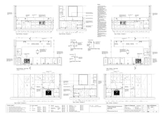 Issue Date Amendments
A 27.04.06 Issued for Construction
Job:
Proposed Residential Development
1-9 Woniora Avenue
Wahroonga
Figured dimensions to be taken in preference to scale. Verify all
dimensions on site (vos). Copyright for the information contained
herein remains the property of Owen & Gilsenan Architects.
Drawing :
Date : 27.04.06
Drawing No. :
Drawn : JAP
Owen & Gilsenan Architects
Client:
Woniora Avenue Pty Ltd
Suite 4.1 P : (02) 9212 2417
105 Kippax Street F : (02) 9212 2617
Surry Hills NSW 2010 E : codesign@tpg.com.au
Issue : A
Scale :
1:20 @ A1 , 1:40 @ A3
1:10 @ A1 , 1:20 @ A3
FINGER JOINTED PINE
REVEAL LINING AROUND
ENTIRE OPENING. Nom.
20mm thk. GLOSS PAINT
FINISH
OV1
RH
ST
TV
Adj.
Fixed
GC
LA
10mm OVERHANG
FOR FINGER PULL
Type L & M Kitchens
A405
MICROWAVE OVEN WITH TRIM KIT
TOP TO ALIGN WITH TOP OF
DRAWER FACE. ALUMINIUM TRIM
TO SHADOW TO MATCH ADJACENT
DRAWER PULL
Type L Kitchen - Floor Plan
For Kitchens in the following units :-
C09, C13
FR1
Type L Kitchen - Elevation 3
Dgpo
TV
Adj.
TV
TV TV
570230 330 800 Clear
3
1
CK1
OV1 under
MW under
RH
2
@ 1950
RdRd
FR1
Dgpo
Adj.
Adj.
Adj.
Adj.
Fixed
TV
PU
LA
450 VOS 1250 Clear
2
@ 1200
2
@ 1050
2
@ 995
DW under
1
@ 650
Tub
Dy
Wm
Tap
2
1800
110060050
6003000
1 @ 650
1
@ 1650
PANTRY
VOID
SERVICERISER
2
@ 1050
LA
Tap
GC
OV1
Rd
Sgpo
Sgpo
TV
CK1 Dgpo
LA
PU
ST
Adj.
Adj.
PU
PU
Adj.
50
650
1200
SINGLE SHEET CLADDING WITH 2
PAK POLYURETHANE PAINT FINISH
MW
VENTILATION TO REAR BASE AND
SIDE OF CARCASS (MIN.
300mm*100mm) REFER TO
MANUFACTURERS DETAILS
OV1
RH
ST
TV
Adj.
Fixed
GC
LA
10mm OVERHANG
FOR FINGER PULL
Bin
Sink
Tap
Tr.Adj.
PU
Sink
Tap
Bin
Type L Kitchen - Elevation 1
T4 - Floor Tiling as specified in schedule of finishes
ST
GC
PU
LA
TV
- Stone Bench top & Splash back as specified in schedule of finishes
- Colourback Glass as specified in schedule of finishes
- Polyurethane Joinery Doors as specified in schedule of finishes
- Laminate finish as specified in schedule of finishes
- Timber Veneered Joinery Doors as specified in schedule of finishes
Finishes Legend
Bin
CK1
Ct
DW
Sink
- Waste bin on fully extendable runnners. Refer Co.25
- Cutlery Tray. Refer Co.26
- Dishwasher. 1 Bed Units Refer Co.41
Typical Units Refer Co.03
Penthouse Units Refer Co.21
- Stainless Steel 1 Bed Units Refer Co.42
Undermount sink 1 1/2 Bowl Refer Co.27
2 Bowl Refer Co.24
- Gas cooktop. Typical units Refer Co.02
Penthouse Units Refer Co.20
Tap
Tr.
- Mixer tap. Refer Co.28
- Towel rail Refer Co.29 FR1 - Fridge. Suppplied by occupant
OV1 - Oven. Typical Unit Refer Co.01
Penthouse Unit Refer Co.19
P.C. items Legend MW - Microwave. Refer Co.04
RH - Rangehood. Typical Units Refer Co.05
Penthouse Units Refer Co.22 Dr - Drawer Runners Refer Co.31
Rd - Recessed joinery downlight Refer Co.33
Tub - Laundry Tub & Cabinet Refer Co.35
Dy - Dryer, Wall mounted Refer Co.44
Wm - Washing Machine. Suppplied by occupant
TD - Drop in Laundry Tub Refer Co.43
Lm - Laundry Mixer Tap Refer Co.34
RH
Adj.
Fixed
TVTV
PU
Adj.
260 260710
FINGER JOINTED PINE
REVEAL LINING AROUND
ENTIRE OPENING. Nom.
20mm thk. GLOSS PAINT
FINISH
2
Type L Kitchen - Elevation 2
MANUAL SLIDE OUT BIN
TO BASE OF CUPBOARD
UNDER SINKS
DRAWERS WITH
FULL EXTENSION
RUNNERS UNDER
MICROWAVE OVEN WITH TRIM KIT
SET INTO UNDERBENCEH
JOINERY. ENSURE VENTILATION
TO REAR BASE AND SIDE OF
CARCASS (MIN.. 300mm*100mm)
REFER TO MANUFACTURERS
DETAILS
DRAWERS WITH
FULL EXTENSION
RUNNERS UNDER
DRAWERS WITH
FULL EXTENSION
RUNNERS UNDER
150 400 400 150 700
Dgpo
TVTV
Tub
Dy
Wm
Rd
TV
Adj.
Adj.
SERVICERISER
TV
Type M Kitchen - Floor Plan
For Kitchens in the following units :-
C10, C14
FR1
Type L Kitchen - Elevation 3
Dgpo
TV
Adj.
TV
TVTV
570 230330800 Clear
3
1
CK1
OV1 under
MW under
RH
2
@ 1950
Rd Rd
FR1
Dgpo
Adj.
Adj.
Adj.
Adj.
Fixed
TV
PU
LA
450 VOS1250 Clear
2
@ 1200
2
@ 1050
2
@ 995
DW under
1
@ 650
Tub
Dy
Wm
Tap
2
1800
110060050
600 3000
1
@ 1650
PANTRY
VOID
SERVICERISER
2
@ 1050
LA
Tap
GC
OV1
Rd
Sgpo
Sgpo
TV
CK1Dgpo
LA
PU
ST
Adj.
Adj.
PU
PU
Adj.
Sink
Tap
Bin
Type M Kitchen - Elevation 1
RH
Adj.
Fixed
TV TV
PU
Adj.
260260 710
2
MANUAL SLIDE OUT BIN
TO BASE OF CUPBOARD
UNDER SINKS
DRAWERS WITH
FULL EXTENSION
RUNNERS UNDER
MICROWAVE OVEN WITH TRIM KIT
SET INTO UNDERBENCEH
JOINERY. ENSURE VENTILATION
TO REAR BASE AND SIDE OF
CARCASS (MIN.. 300mm*100mm)
REFER TO MANUFACTURERS
DETAILS
DRAWERS WITH
FULL EXTENSION
RUNNERS UNDER
DRAWERS WITH
FULL EXTENSION
RUNNERS UNDER
Dgpo
TV TV
Tub
Dy
Wm
Rd
TV
Adj.
Adj.
SERVICERISER
TV
MICROWAVE OVEN WITH TRIM KIT
TOP TO ALIGN WITH TOP OF
DRAWER FACE. ALUMINIUM TRIM
TO SHADOW TO MATCH ADJACENT
DRAWER PULL
50
650
1200
SINGLE SHEET CLADDING WITH 2
PAK POLYURETHANE PAINT FINISH
MW
VENTILATION TO REAR BASE AND
SIDE OF CARCASS (MIN.
300mm*100mm) REFER TO
MANUFACTURERS DETAILS
Bin
Sink
Tap
Tr. Adj.
PU
FINGER JOINTED PINE REVEAL
LINING AROUND ENTIRE OPENING.
Nom. 20mm thk. GLOSS PAINT FINISH
Type M Kitchen - Elevation 2
150400400150700
600
PUPUPU
PU PUPU
LA
LA
50
0.3mm STAINLESS STEEL CAPPING
TO TOP
HEBEL BLOCK WALL TO FIRE
RATED SERVICE DUCT WITH
9mm MDF BOARD & SELECTED
TIMBER LAMINATE GLUE FIXED
DIRECTLY TO HEBEL BLOCK
WORK IN KITCHEN
HEBEL BLOCK WALL TO FIRE
RATED SERVICE DUCT WITH
9mm MDF BOARD & SELECTED
TIMBER LAMINATE GLUE FIXED
DIRECTLY TO HEBEL BLOCK
WORK IN KITCHEN
HEBEL BLOCK WALL
TO FIRE RATED
SERVICE DUCT WITH
9mm MDF BOARD &
SELECTED TIMBER
LAMINATE GLUE FIXED
DIRECTLY TO HEBEL
BLOCK WORK IN
KITCHEN
HEBEL BLOCK WALL TO FIRE
RATED SERVICE DUCT WITH
9mm MDF BOARD & SELECTED
TIMBER LAMINATE GLUE FIXED
DIRECTLY TO HEBEL BLOCK
WORK IN KITCHEN
1
@ 650
0.3mm STAINLESS STEEL
CAPPING TO TOP
0.3mm STAINLESS STEEL
CAPPING TO TOP
0.3mm STAINLESS STEEL
CAPPING TO TOP
FINGER JOINTED
PINE REVEAL
LINING AROUND
ENTIRE OPENING.
Nom. 20mm thk.
GLOSS PAINT
FINISH
DUCT & VENT RANGEHOOD
AS REQUIRED
FIXED SHELF IN
PANTRY TO ALIGN
WITH BENCHTOP
ARRIS TOP/BOTTOM
EDGE OF PANTRY
DOORS FOR FINGER
PULL, TO ALIGN
WIITH UNDERBENCH
DOORS
1
@ 650
FINGER JOINTED PINE
REVEAL LINING AROUND
ENTIRE OPENING. Nom.
20mm thk. GLOSS PAINT
FINISH
FIXED SHELF IN
PANTRY TO ALIGN
WITH BENCHTOP
ARRIS TOP/BOTTOM
EDGE OF PANTRY
DOORS FOR FINGER
PULL, TO ALIGN
WIITH UNDERBENCH
DOORS
DUCT & VENT RANGEHOOD
AS REQUIRED
Notes:-
- All tiled floors to have 5mm
Impactamat or Regupol QT4010
underlay under tiles.
- Stop wall & floor tiles 2-3mm
short of edges and fill with
resiliant caulking compound equal
to Bostik Seal N Flex
- All dimensional setouts are from
the finished wall surfaces.
- Check all dimensions on site
before producing shop drawings.
- Read in conjunction with
"ODCM" finishes and components
schedules.
- Read in conjunction with
Architectural plans and standard
construction details
- All glazing to comply with A.S.
1288.
- Refer to manufacturers
specifications for power &
installation requirements for all
equipment
- Ensure cable cutouts to carcass
for cable pass through of power
cables to outlets where required.
- Ensure adequate packing as
required to all built in equipment
as per manufacturers instructions
- All joinery to be constructed on
HMR substrate. Contractor to
ensure adequate waterproofing to
sink and plumbing.
- All joinery to wet areas shall be
constructed on marine grade
base.
- Ensure all trims to wet areas are
graded and finished for wet area
use.
- All faceplates to power or
data/phone outlets to be brushed
stainless steel.
- Contractor to allow for hard
wiring of oven to manufacturers
specifications
2030
40
30mm CLEARANCE FROM
TOP OF 5mm Dia
ARRISSED EDGE OF
DOOR/DRAWER TO
UNDERSIDE OF BENCH
OR PANEL ABOVE
15030
Typical Kitchen Bench Edge
Detail 1
Scale 1 : 10
40mm ALUMINIUM
SHADOW TRIM
STRIP
40
SELECTED STONE BENCH
TOP ON MDF CARCASS
2030
30mm CLEARANCE FROM
TOP OF TRIM KIT TO
UNDERSIDE OF BENCH
MICROWAVE OVEN
INTERGRATED TRIM KIT
Microwaveoven
SELECTED STONE BENCH
TOP ON MDF CARCASS
Typical Kitchen Bench Edge
Detail 2
Scale 1 : 10
MICROWAVE
OVEN
30mm ALUMINIUM
SHADOW TRIM
STRIP OVER
MICROWAVE
OVEN ONLY
30
30mm CLEARANCE
BETWEEN 5mm Dia
ARRISSED EDGE OF
PANTRY DOORS
Typical Pantry Door Detail
Scale 1 : 10
50mm ALUMINIUM
SHADOW TRIM
STRIP
50
SELECTED LAMINATE
FIXED PANTRY SHELF
1 @ 1650
1 @ 650
1 @ 1650 2 @ 995 2 @ 995
TV
TV ST
DW
PU
50 600 600 425 600 350
3600
20150
426clear
125
MW
Sgpo
LA
MICROWAVE OVEN WITH TRIM KIT
TOP TO ALIGN WITH TOP OF
DRAWER FACE. ALUMINIUM TRIM
TO SHADOW TO MATCH ADJACENT
DRAWER PULL
MW
Sgpo
PU
PU
303030
246269
LA
Tap
PU
PU
PU
PU
Adj.
425 600
PU
PU
PU
Sgpo
ST
DW
PU
50600350
3600
20150
426clear
125
MW
Sgpo
MICROWAVE OVEN WITH TRIM KIT
TOP TO ALIGN WITH TOP OF
DRAWER FACE. ALUMINIUM TRIM
TO SHADOW TO MATCH ADJACENT
DRAWER PULL
MW
Sgpo
303030
246269
LA
Tap
PU
Adj.
600
FINGER JOINTED PINE
REVEAL LINING AROUND
ENTIRE OPENING. Nom.
20mm thk. GLOSS PAINT
FINISH
Sgpo
300
300
0.3mm STAINLESS STEEL
CAPPING TO TOP
0.3mm STAINLESS STEEL
CAPPING TO TOP
INFILL STRIP ABOVE
DISHWASHER TO
MATCH ADJACENT
JOINERY
INFILL STRIP ABOVE
DISHWASHER TO
MATCH ADJACENT
JOINERY
CG
CG
Dgpo DgpoDgpo Dgpo
600600425
PU
PU
PU
PU
PU
425
PU
PU
PU
 