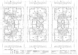 1
2
3
4
5
6
7
8
9
10
11
QPNMLKJHGFEDCBA
1
2
3
4
5
6
7
8
9
10
11
C
A16
C
A16
A14
A
A14
A
B
A15
B
A15
D
A17
D
A17
BLOCK B
ST ST
LDY
LDY
ST
LEVEL 1 FLOOR PLAN
B1
B2
B3
LDYST
B1
B2
B3
LDY ST
ST
B2
LDY
B3
B1
ST
ST
B1
LDY
B2
B3
ST
B1
WIR
B2
B3 LDY
ST
B1
LDY
BTH
(Type K)
B3
B2
ES
(Type G)
B1
B2
B3
LDYST
B1
B2
B3
LDY ST
B
B
B
B1
B2
ST
LDY
B3
ST
B2
LDY
B3
B1
ST
A05
L
D
L
D
L D
L
D
L
L
D
L DLD
L
D
L
D
L D
DL
A07
A08A09
A10
A11
A12
D
L
D
L
C05
C06C07
C08B05
B06B07
B08
outline of
Level 2 over
LIFT
FIRE
STAIR
LIFT
FIRE
STAIR
LIFT
FIRE
STAIR
ST
LOBBY
RL181.86
LOBBY
RL183.26
BLOCK C
LOBBY
RL184.16
ST
LDY
LDY
ST
ST
ST
BAL BAL BAL BAL
BAL BAL
BAL BALBALBAL BAL BAL
BAL
BAL
9015
0 1 2 3 4 5M
BAL
BAL
BAL
BAL
B
AC
AC
EJ EJ EJ EJ EJ EJ
EJEJEJEJEJEJ
1200
2400
awning
over
Entry
1200
awning
over
Entry
1200
awning
over
Entry
2400
DD01
DD01
DD03 DD03
DD01
DD02
DD02
DD02
DD01
DD01
DD03
DD01
DD04 DD04 DD04
+ RL180.31
(top of conc.
duct)
DD01
BLOCK A
34102400
34003400
1190
46601904210
8740
900
250
D
250 4150 126 4140 250
250360090315090
1000
1903650903070(ES)901000466090
901350
600
90 2550 90 500
630 1770 90
1450
2500
1000
8740
65 370 65
13170
300
3410
300 90 1400
1000
46604210
4000 300(col.) 4065 300(col.) 4060 300(col.) 4440300(col.)160
1680
90
160 300(col.) 300(col.)4000 300(col.)4065 45004000
1680
1680
263017902530(w)1570(w)
11901450(Scr)
168014301570(w)
13170
4250
4470 300(col) 4045 300(col) 4070 300(col) 3980 300(col) 160 4440 300(col) 4055 300(col) 4065 300(col) 4465
4760 300(col) 3740 300(col) 4065 300(col) 44604455 300(col) 4060 300(col) 4010 300(col) 4040 300(col) 160 300(col)
RWO
2535
RWO
1680
85
1245
outline of
Level 2 over
outline of Level 2
over
outline of
Level 2
over
1400
600
9090133090
1270360
2400
1570(w)
90
7101570
W02
W02
W02
W02
W02
W02
W01
W01
W01
W10
W01
W01
D01
W14
W01
W01
W01
LEVEL 1 FLOOR PLAN
09.01.07
F
ELECFHR
DD06
DD16
ELECFHR
DD06
85895851180
B 10.06.06 Service ducts amended or deleted & surrounding areas amended,
FHR cupboards changed, columns, amended. Service duct wall
construction changed. Division wall construction changed
ST
DP
DP
DP
DP DP
DP DP
DP DP
DPDP
DP
DD16 DD16
85
126 500
1460
126
650
600
126
1400
1820
600
1230
1815
2305
190
17301570 1635190
17301570 190126
995 1820 550
1600126
625
190
1450
405
8585
415 85
43085
2320
Issue Date Amendments
ST
DD02
900
90180090490
90
BTH
(Type A)
DD18
2015
1200
DD02
1005
DD02
Ens
(Type A)
1560
Robe
460
DP
ST
DD02
90180090600
BTH
(Type A)
1345
DD02
1690
490
1000 90
DD18
3660
C 12.09.06 Units A01, A07, A13, A17, C01, C05 Mirror Reversed Ensuite
& Changed Bed 1 Entry & Robe Increase Circulation Space
Around Entries to Allow for Future Adaptability in Accordance
with A.S. 4299 & A.S. 1428.1
DD17
DD17
DD17
DD17
DD03
D 13.10.06 Some Unit Entry door Numbers changed
160300
(col)
160300
(col)
300
(col)
160
300
(col)
160
300
(col)
160
160300
(col)
160300
(col)
300
(col)
160
160300
(col)
300
(col)
160
160300
(col)
300
(col)
160
E 20.10.06 round columns on Balconies Moved
WIR
800 900
1000
2580 90
4000902000
190 3670 90
WIR
800
1000
2580 90
4240902000902580
900
F 09.01.07 Bedroom Doors Modified
902580
F
RWO
RWO RWO
DD15 DD02
126 4145 250
250 4050 126 250
250 4050 126
3390 90
250
F
F
F
F
F
F
F
F
F
F
F
F
AC
AC
AC
AC
AC
AC
AC
AC
AC
AC
AC
AC
DD01
DD01
DD01
DD01
DD01
DD01
DD01
DD01
DD01
DD01
DD01
DD01
DD01
DD01
DD01
DD01
DD01
DD01
DD01
DD01
DD01
DD01
DD01
DD02
DD02
DD15 DD02
DD02
DD02
DD02
F
DD02
DD02
DD15 DD02
DD02
DD15
DD02
DD02 DD15
DD15
DD15 DD02
DD02
DD02
DD02
DD01
DD03
DD03 DD03DD03 DD03DD03
DD02
13000(toFrontBoundary)19200(toRearBoundary)
4910 4040 4365 4610
3695 4020 250
17925
8950 8975
590 3720 4655 4015 4355
17925
8965 8960
250
750
650
600 100
470
750
500
W01
800
4350 4370 4000
8965 8960
250 4005 190 4025 250
8950 8975
CL
4590 4360 4365
250 4015 190 4020
4610 590 4020 4365 4360 4000 590
250 4020 190 4015 250
8975 8950
CLCL
830
705
200 2650
600
9990(toRearBoundary)13000(toFrontBoundary)
470
5885
2000
1900130090130090
1000
1100
500
700
600
700
600
700
500
600
9015
590 4025 590
CLCL
800
1000
250 2430 90
90 2430 950 1000
70068016702690126
600
1770
190
190
250 4010
250
650
160 200 4120
901670901000
90 2250(LDY) 90 1800 90
600 2000 901000
250 4010 126
168075090
900190
600
190
440 1000 190
90 3170 90
790
830
5905901310590
554019062501905595
12700273512390
901980198090
1700 1000440
2400(K)28203660(B3)903620909090
30003350
12700
1200120012001200
1200120012001200
90 2500 90 3390 90
90 1630 90 2400 90
900
300
500
700
3600
750
90 1650 90 1700 90
750
3400
180090258090
901700450
600
500
700
901660900
90218090
400
902050
700
1600
750
190
200 2650 200 160 1910 2980
4120 360
440
300
700
90 1650 90 1700
750
90 3390 90
1600
90166090900
90100090218090205090
750
1000
400 400
500
700
2700902920
600
12001200
590181011980
12001200
37970
9990(toRearBoundary)
13000(toFrontBoundary)
600
830
900 800
950
830
90 1000
1600
1100
2655100200180020023502001002545
902570
250366090333090903330903970250
1100
450
12001200
25953602350200264590
250366090333090903330903970250
479030004190253515902660273511670
1200120012001200
364030005810
37970
9990(toRearBoundary)13000(toFrontBoundary)
901650901700
750
901660
900
90100090218090205090
400400
410
1100
200 2650 200
4120
90 3390 90 1000
1700902350 (LDY)90 90
1700
1000
1680750
750
300
901670901000
904500
167090
167090901000
100250
1800200200
1000
90183090
1000
904000250
500
700
250
300
750
300
700
150
550
700
90
2970
902700250
127008740
37970
2900
2503720903620
190
590 4020 4365 4005 4355 590
250 4030 190 3670 250
17925
8975 8950
CL
166025709090
1700 90 1650 90
1600
750
900
902180901000
400
902050
410
1100
450
100090
23502002645902350200264590
200903300100
200
23503000180020090
90
3375
600 90 2000 90
190
190
300
690
360 1270
3250 (dr) 4702410 (dr) 8303250 (dr) 1190 2410 (dr)
2410 (dr) 710 3250 (dr) 260230 3250 (dr) 590 2410 (dr) 830 3250 (dr) 950 2410(dr) 2410 (dr) 950 3250 (dr) 850
3250 (dr) 8502410 (dr) 1070830 2410 (dr)1070 3250 (dr) 3250 (dr) 4702410 (dr) 830590 2410 (dr)260 3250 (dr)
230 3250 (dr) 590 2410 (dr) 2410 (dr) 590 3250 (dr) 260
13101570(w)1570(w)15502530(w)10701570(w)7107101570(w)1190610(w)
1570
10702530(w)1570(dr)4910
1570
7101570(dr)623010701570(w)7103250(w)970(w)15501570(w)950
12001200
16801270025354250273542303000(BAL)51601680
1570(dr)13103250(w)1310610(w)8307101570(w)
1570
1570(w)22701570(w)131016702530(w)
720
16825
720
1570(w)760
1570(w)10708301570(w)14301570(w)3250(w)1310
720
1570(dr)7101570(w)6350
1200120012001200
720
1570(w)
720
1570(dr)7101570(dr)407010701570(w)
1570
14303250(w)
15980
1810(w)
720
2410
1810(w)1810(w)
17901810(w)1310610(w)5901810(w)
1810(w)
2410
7101570(dr)
250
34610
LEGEND
L Living
D Dining
K Kitchen
B Bedroom
BAL Balcony
CTY Courtyard
BTH Bath
ES Ensuite
LDY Laundry
ST Store
LEGEND
INTENANCY WALL
10mm plasterboard
'Hebel 75mm Power Panel'
28mm air cavity
64mm steel stud & Tontine TSB4
or equivalent in wall cavity
13mm plasterboard
INTERNAL WALLS
92mm stud with 10mm
plasterboard & insulation
Fire Rated Riser Duct
'Hebel 75mm Power Panel'
10mm plasterboard
110mm brickwork
200mm concrete blockwall
250mm brick veneer wall
SHAFT WALL
200mm concrete wall
TENANCY/CORRIDOR WALL
10mm plasterboard
'Hebel 75mm Power Panel'
28mm furring channel fixed with resiliant mounts
with Tontine TSB4 or equivalent in wall cavity
13mm plasterboard
CG Column Guards
IW INSULATION WALLS
75mm insulation in 64mm studwork 13mm
plasterboard & 20mm gap to lift wall
EJ EXPANSION JOINTS
12 mm epansion joints to tiles
Rain Water OutletRWO
Service Riser / Non fire rated within Habitable area
64mm steel stud, 13mm plasterboard both sides
Tontine TSB4 or equivalent in wall cavity & inside shaft
Service Riser / Non fire rated solely within wet area
13mm plasterboard 64mm steel stud &
Tontine TSB4 or equivalent in wall cavity
R +C 25w tr
R +C 40w tr
190mm TOTAL
THICKNESS
ALL DIMENSIONS
TO FINISHED WALL
FACE
126mm TOTAL
THICKNESS
ALL DIMENSIONS
TO FINISHED WALL
FACE
85mm TOTAL
THICKNESS
Tontine TSB4 or Equiv.
13mm Plaster Board
13mm Plaster Board
64mm Stud Work
DUCT
R +C 40w tr
Service Riser / Non fire rated within Habitable area
2980 5970 5995 29802980 5985 5980 2980 2980 5995 5980 2970
179251792517925
RWO RWO
RWO RWO
RWORWO
RWORWO
RWO
RWO
RWO RWO
RWO RWO
RWO RWO
RWO
9015 9015
2980 5985 5980 2980
250 4310 190 3670 250
2980 5970 5995 2980 2980 5995 5980 2970
450
1000
600
90
430
1810
500
600
250
90
250
600
100070010007001000
D01
D01
D09
D09
W11
W04
D01
W09
W01
W03
W06
W01
W01
D01
W01
W10
W15
W01
W01
W01
W01
W10
W10
W01
W01
W01
W15
W01
W01
D01
W09
W01
W01
W09
D03
D04 D04
D03
D04
D03
D04
D03
D04
D03
D04
D03
D03
D04
D03
D04
D03
D04
D03
D04
D03
D04
D03
D04
W17
1680
2400
F
A15
BTH
(Type F)
K
(Type 1)
BTH
(Type E)K
(Type H)
K
(Type A)
BTH
(Type B)
ES
(Type B)
BTH
(Type D)
BTH
(Type C)
K
(Type H)
K
(Type I)
K
(Type C)
K
(Type C)
K
(Type E)
ES
(Type 1)
BTH
(Type M)
ES
(Type H)
ES
(Type J)
BTH
(Type N)
K
(Type K)
K
(Type F)
BTH
(Type L)
K
(Type E)
K
(Type J)
BTH
(Type B)
ES
(Type B)
BTH
(Type L)
ES
(Type H)
K
(Type E)
K
(Type C)
ES
(Type I)
BTH
(Type M)
901865190186590
DP
DP
DP
DPDP
DP
DP
DP
DP
1000
A05
LEVEL 1 FLOOR PLAN
ELEC
90
1450
90126590
FHR
DD06
85
DP
126
1400
1280
Job:
Proposed Residential Development
1-9 Woniora Avenue
Wahroonga
Figured dimensions to be taken in preference to scale. Verify all
dimensions on site (vos). Copyright for the information contained
herein remains the property of Owen & Gilsenan Architects.
Drawing :
Scale :
Date :
Drawing No. :
Drawn : KN
Owen & Gilsenan Architects
Client:
Woniora Avenue Pty Ltd
Suite 4.1 P : (02) 9212 2417
105 Kippax Street F : (02) 9212 2617
Surry Hills NSW 2010 E : codesign@tpg.com.au
Issue :
A1-1:100 A3-1:200
 