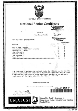 Kurt Smith - Senior Certificate Certified