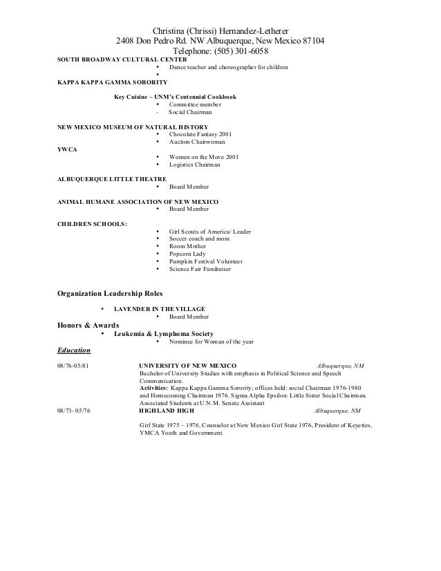 sorority resume template