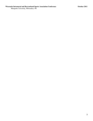 Wisconsin Intramural and Recreational Sports Association Conference October 2011
Marquette University, Milwaukee, WI
3
 