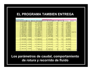 EL PROGRAMA TAMBIEN ENTREGA




Los parámetros de caudal, comportamiento
      de rotura y recorrido de fluido
 