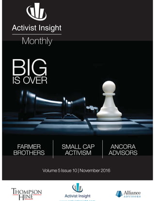 Volume 5 Issue 10 | November 2016
Monthly
FARMER
BROTHERS
SMALL CAP
ACTIVISM
ANCORA
ADVISORS
BIGIS OVER
 