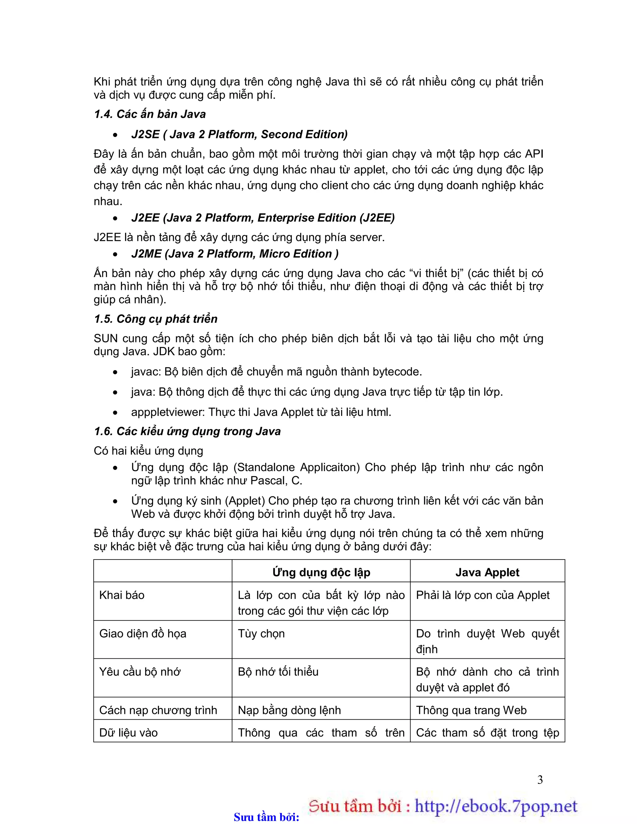 Sưu t m b i: www.daihoc.com.vn
174
Bảng 7.3
1.5. Khi nào thì nên sử dụng UDP
Rất nhiều ứng dụng trên Internet sử dụng UDP. Dựa trên các ưu và nhược điểm của
UDP chúng ta có thể kết luận UDP có ích khi:
 Sử dụng cho các phương thức truyền broadcasting và multicasting khi chúng ta muốn
truyền tin với nhiều host.
 Kích thước datagram nhỏ và trình tự đoạn là không quan trọng
 Không cần thiết lập liên kết
 Ứng dụng không gửi các dữ liệu quan trọng
 Không cần truyền lại các gói tin
 Băng thông của mạng đóng vai trò quan trọng
Việc cài đặt ứng dụng UDP trong Java cần có hai lớp là DatagramPacket và
DatagramSocket. DatagramPacket đóng gói các byte dữ liệu vào các gói tin UDP được gọi là
datagram và cho phép ta mở các datagram khi nhận được. Một DatagramSocket đồng thời
thực hiện cả hai nhiệm vụ nhận và gửi gói tin. Để gửi dữ liệu, ta đặt dữ liệu trong một
DatagramPacket và gửi gói tin bằng cách sử dụng DatagramSocket. Để nhận dữ liệu, ta
nhận một đối tượng DatagramPacket từ DatagramSocket và sau đó đọc nội dung của gói tin.
UDP không có bất kỳ khái niệm nào về liên kết giữa hai host. Một socket gửi tất cả dữ
liệu tới một cổng hoặc nhận tất cả dữ liệu từ một cổng mà không cần quan tâm host nào gửi.
Một DatagramSocket có thể gửi dữ liệu tới nhiều host độc lập hoặc nhận dữ liệu từ nhiều
host độc lập. Socket không dành riêng cho một liên kết cụ thể thể nào cả như trong giao thức
TCP. Các socket TCP xem liên kết mạng như là một luồng: ta gửi và nhận dữ liệu với các
luồng nhập và luồng xuất nhận được từ socket. UDP không cho phép điều này; ta phải làm
việc với từng gói tin. Tất cả dữ liệu được đặt trong datagram được gửi đi dưới dạng một gói
tin. Gói tin này cũng có thể nhận được bởi một nhóm hoặc cũng có thể bị mất. Một gói tin
không nhất thiết phải liên quan đến gói tin tiếp theo. Cho trước hai gói tin, không có cách nào
để biết được gói tin nào được gửi trước và gói tin nào được gửi sau.
2. Lớp DatagramPacket
Các datagram UDP đưa rất ít thông tin vào datagram IP. Header UDP chỉ đưa tám
byte vào header IP. Header UDP bao gồm số hiệu cổng nguồn và đích, chiều dài của dữ liệu
và header UDP, tiếp đến là một checksum tùy chọn. Vì mỗi cổng được biểu diễn bằng hai
byte nên tổng số cổng UDP trên một host sẽ là 65536. Chiều dài cũng được biểu diễn bằng
hai byte nên số byte trong datagram tối đa sẽ là 65536 trừ đi tám 8 byte dành cho phần thông
tin header.
 