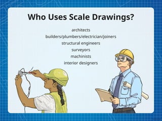 Who Uses Scale Drawings?
architects
builders/plumbers/electrician/joiners
structural engineers
surveyors
machinists
interior designers
 
