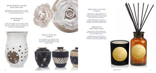2928
Aromatherapy
Burner
Choose the essential oil that will either uplift or
calm your emotional state, and enhance your
environment without the harsh chemicals of air
fresheners or artificial fragrances.
Aromatherapy CERAMIc
ROSE DIFFUSER
Handcrafted by our dedicated team of ceramists.
These delicate Rose diffusers elevate your space
by using natural essential oils.
Africology Scented
Candles
Made with pure, natural essential oils.
A daily ritual of candle-burning not only
fragrances your space: it creates a sacred
space filled with good intentions.
Available fragrances: Rose and Citrus,
Lavender and Eucalyptus, Bergamot and
Coriander, Frankincense and Myrrh, Neroli
AFRICAN MASSAGE
Candles
Your atmosphere is your attitude. Fill the
air, and feel the soothing effects on your
body and soul. Crafted pottery in assorted
bespoke designs.
Africology
ROOM DIFFUSERS
Made with pure, natural essential oils.
Illuminate the atmosphere all around you,
with your unique presence.
Available fragrances: Rose and Citrus,
Lavender and Eucalyptus, Bergamot and
Coriander, Frankincense and Myrrh, Neroli
 