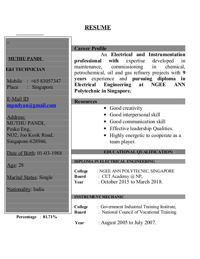 resume format for instrument technician pandi resume instrument technician resume format for instrument technician pandi resume instrument technician