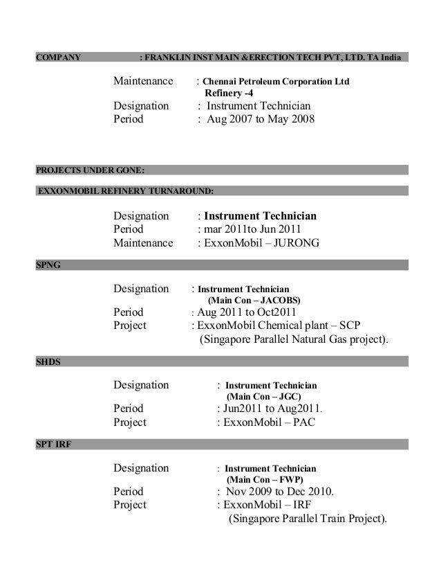 instrument technician resume examples