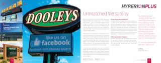 Unmatched Versatility Our display has been
working 24/7 for over 3½
years now without even a
hiccup! Because of the
small town I live in it's a
great tool for our Subway
franchise; we announce
birthdays, local sports
scores, upcoming events,
charities, and of course our
daily and weekly specials!
It's our only employee that
has never called in sick!
Named for the Greek Titan of wisdom and light, HyperionPlus
brings you brilliant colors, graphics, logos — even animations
and live video — all in an extremely versatile platform,
scalable to practically any size and proportion with the
industry’s widest range of resolutions. It’s deﬁnitely the wise
choice for ﬁring up your school, church, bank, restaurant, or
auto center signs with business-building messages and
attention-grabbing graphics.
Colors are virtually unlimited. With 24-bit LED arrays, Hyper-
ionPlus can generate far more shades than the human eye can
see. Outdoor resolutions range from ultra-high 8mm pitch for
perfect close viewing to popular mid-range pitches and
economy/long distance 26mm pitch. (See selection guide on
pages 11-12.) HyperionPlus also oﬀers the widest viewing
angle in the business: 170° horizontal. Viewers get a perfect
picture for practically as long as they can see the sign!
It’s all built into a lightweight ‘cabinet-less’ structure that
secures and protects all electronics in an ultra-slim proﬁle,
lightweight extruded aluminum frame. Reduces installation
costs by 30% and installation time by 80%! Combine that with
industry-leading delivery times for unparalleled performance
when you need it!
DA
B
C
Large Format Digital Billboards
Going big? Display size is important not just to legibility but
to impact, as well. Amber Alerts, community awareness,
safety announcements, or simply a dominant presence for
advertising your business or facility… all are eﬀective only at
larger sizes. Electro-Matic has the facility and capabilities to
build large format digital billboards to practically any size and
conﬁguration. Modular design and componentry lets us build
them cost-eﬀectively and with all the user friendly features of
HyperionPlus — including choice of front or rear service!
Indoor HyperionPlus
™
Displays
The indoor HyperionPlus gives you vibrant, dynamic displays
for retail spaces, tradeshows, conventions, and more. High-
density pixel pitch options of 4mm, 6mm, 8mm, 9.6mm, and
12mm give you high deﬁnition looks with a unique front
vented conﬁguration.
Jim Norton
Franchise Owner
Subway at Prentiss Bridge, Inc.
FIND US ONLINE @ ELECTRONICMESSAGECENTERS.COM
1615 CALL TODAY 866-998-0990
A 20mm (64 x 592) 5’ x 39’
B 26mm (204 x 528) 18’ x 45’
C 20mm (48 x 112) 4’ x 8’
D 20mm (64 x 144) 5’ x 10’
 