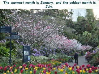 9
The warmest month is January, and the coldest month is
July.
 