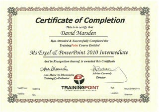 MS Excel Powerpoint 2010 Intermediate Certificate PDF MS Excel Powerpoint 2010 Intermediate Certificate PDF