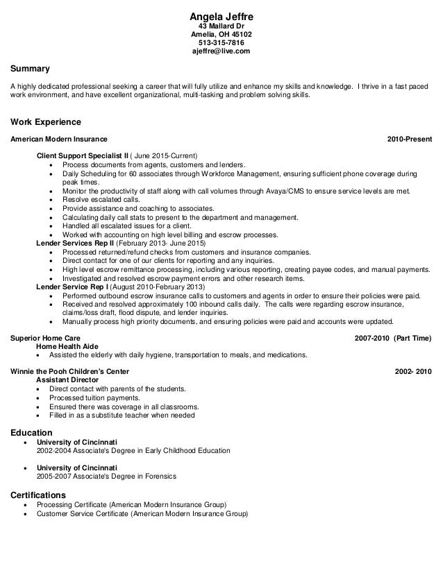 resume american modern insurance group on resume