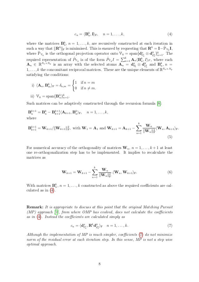 Orthogonal Matching Pursuit in 2D for Java with GPGPU Prospectives