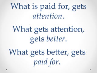 What is paid for, gets
attention.
What gets attention,
gets better.
What gets better, gets
paid for.
 