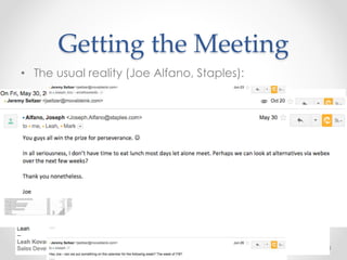 Getting the Meeting
• The usual reality (Joe Alfano, Staples):
41
 