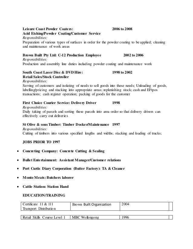 machine operator resume