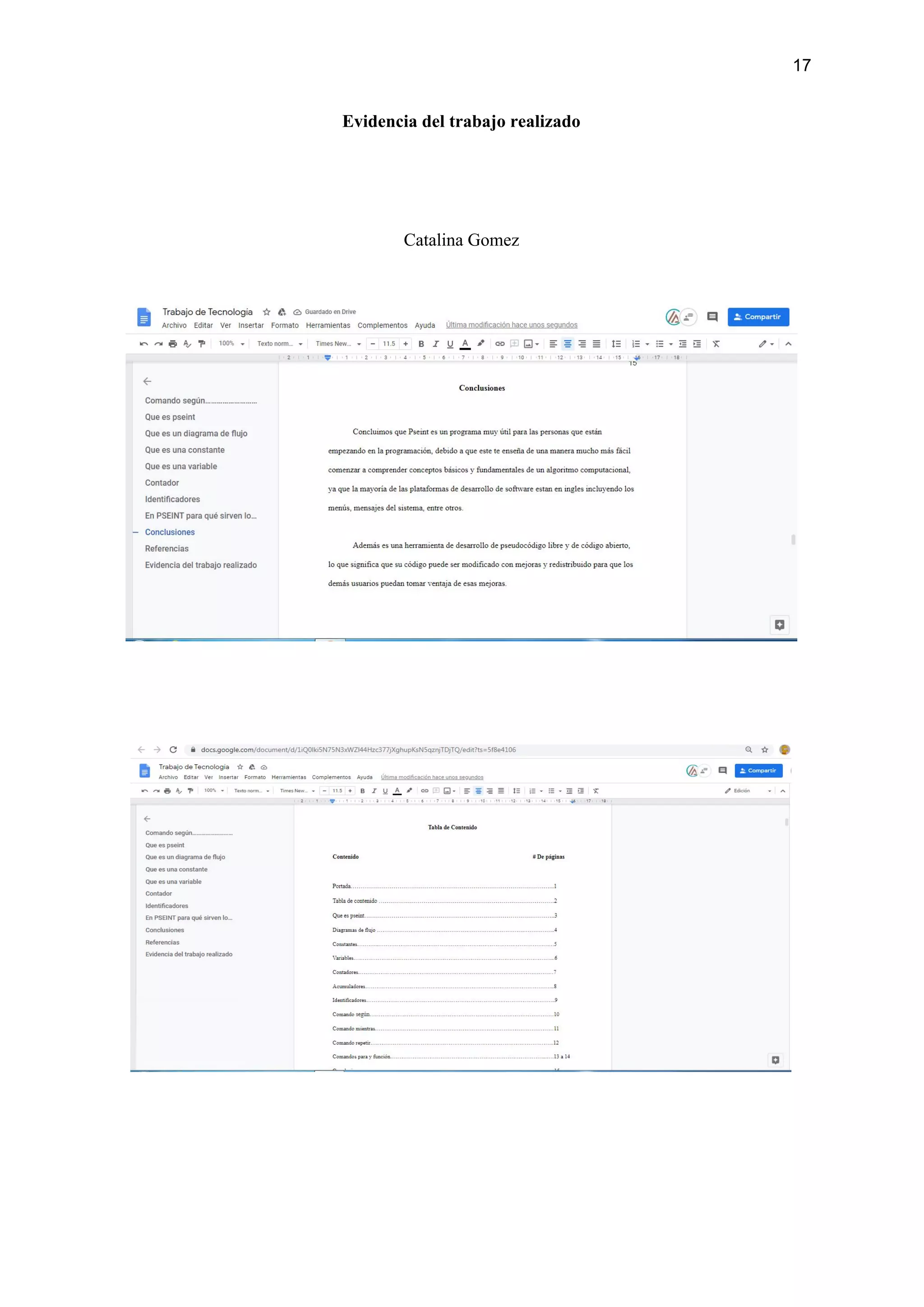 17
Evidencia del trabajo realizado
Catalina Gomez
 