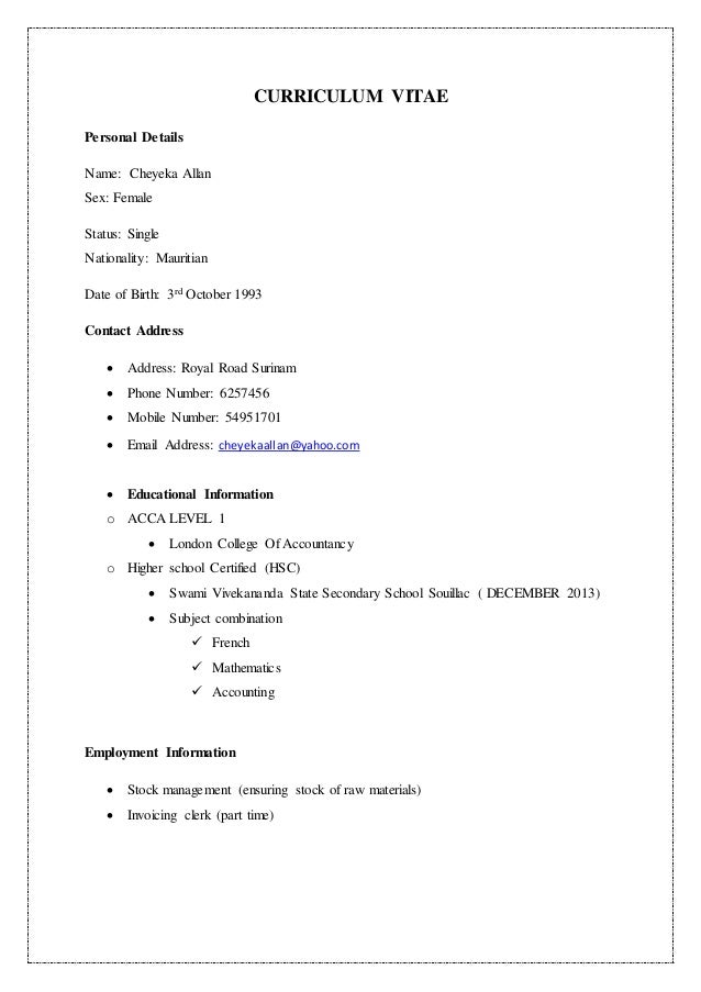 Curriculum vitae mauritius image