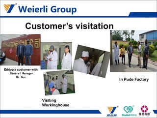 Ethiopia customer with
General Manager
Mr.Guo
Visiting
Workinghouse
Customer’s visitation
In Pude Factory
 