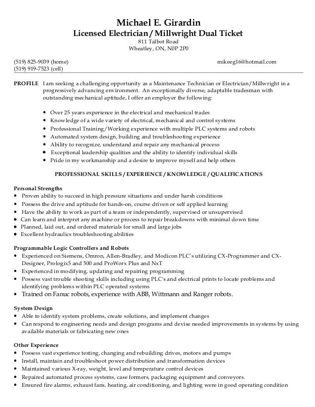 millwright resumes