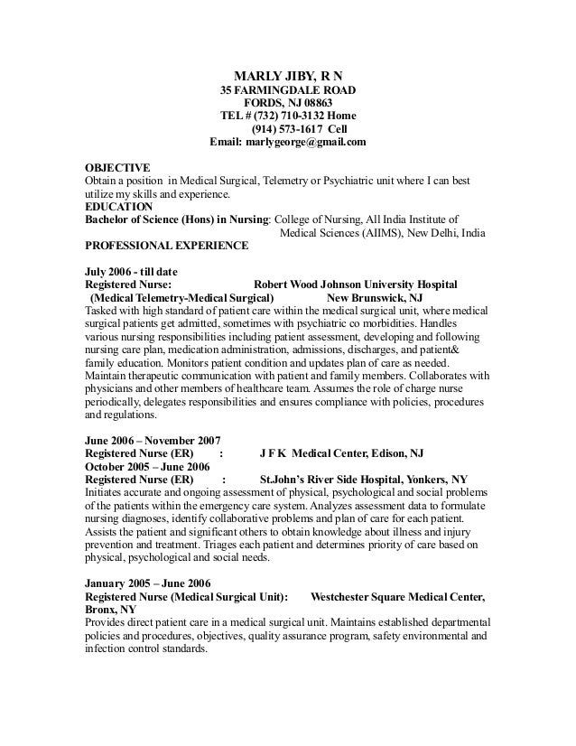 med surg nursing resume