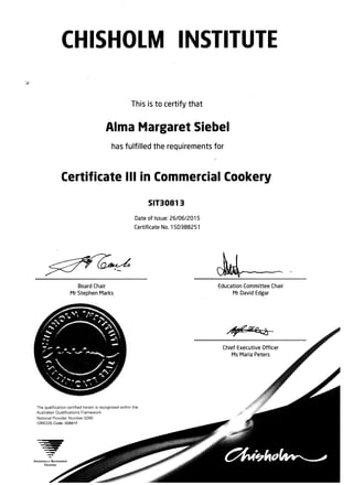 Cert III Commercial Cookery