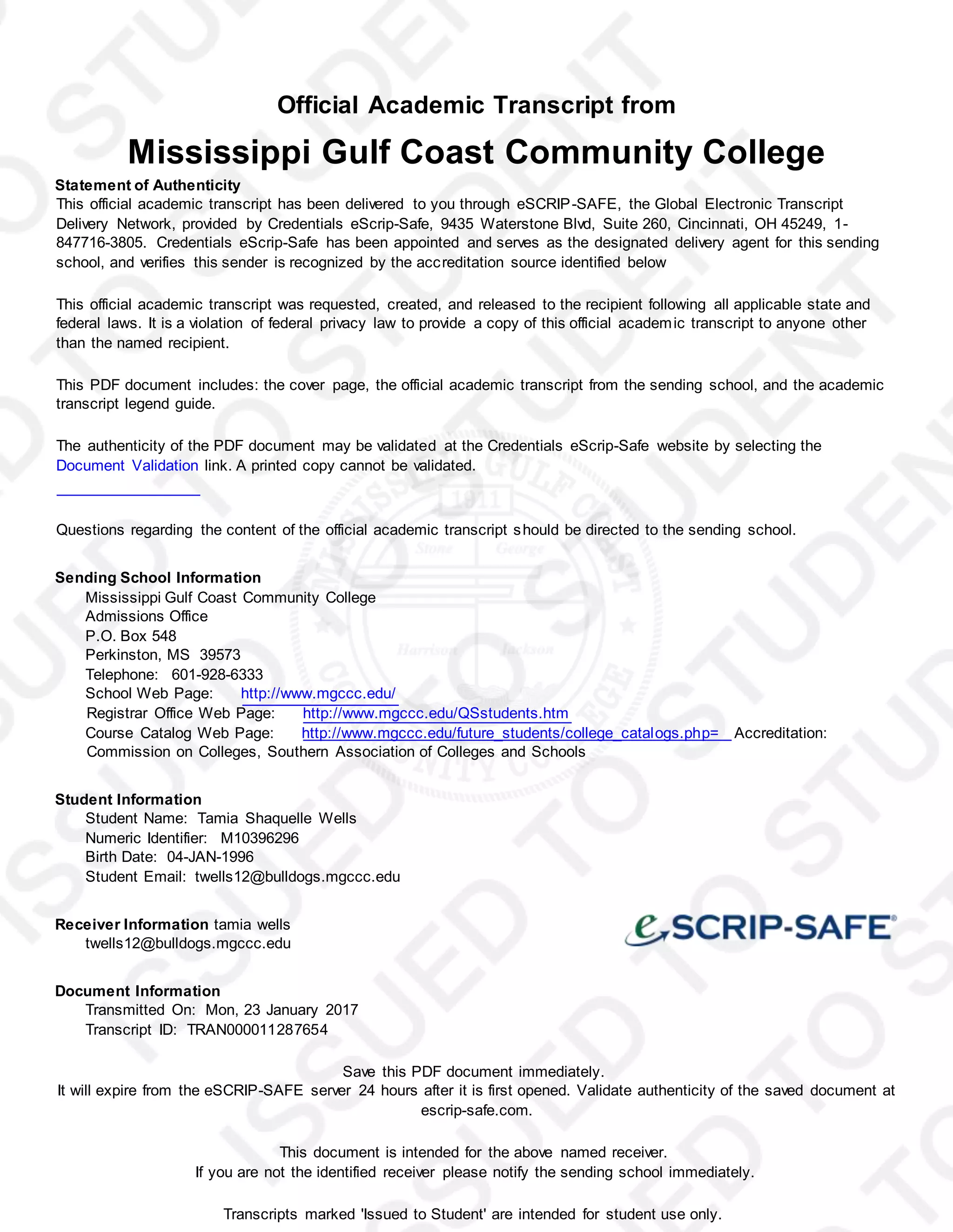 tamias recent transcript mgccc | DOCX | Professional School ...