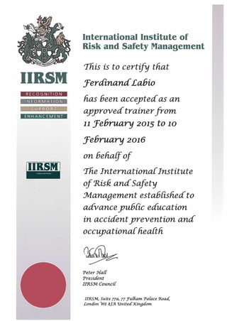 IIRSM Approved (Independent Trainer)
