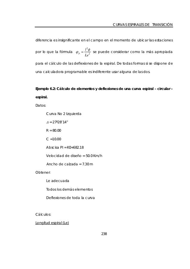 CURVAS ESPIRALES DE TRANSICIÃ“Ndiferencia es insignificante en el campo en el momento de ubicar las estaciones             ...