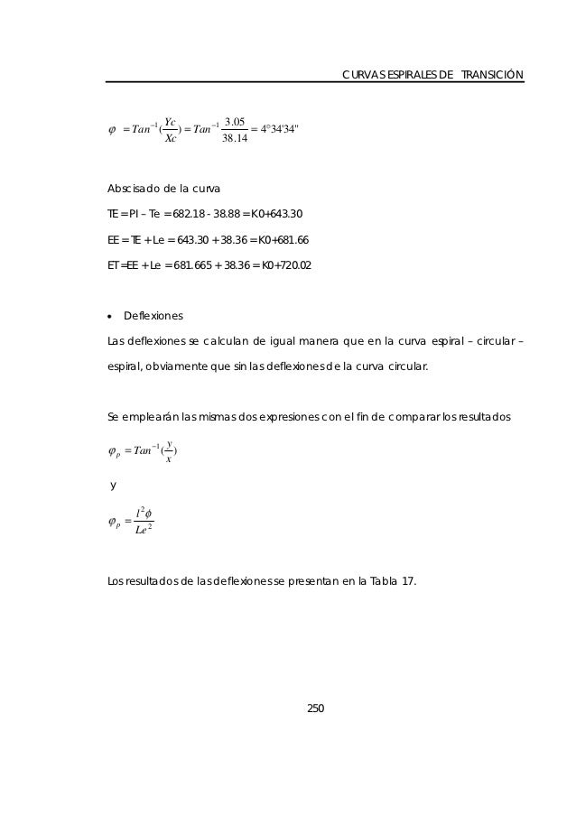 CURVAS ESPIRALES DE TRANSICIÃ“N                   Yc          3.05         Tan 1 (      ) Tan 1         4 3434"            ...