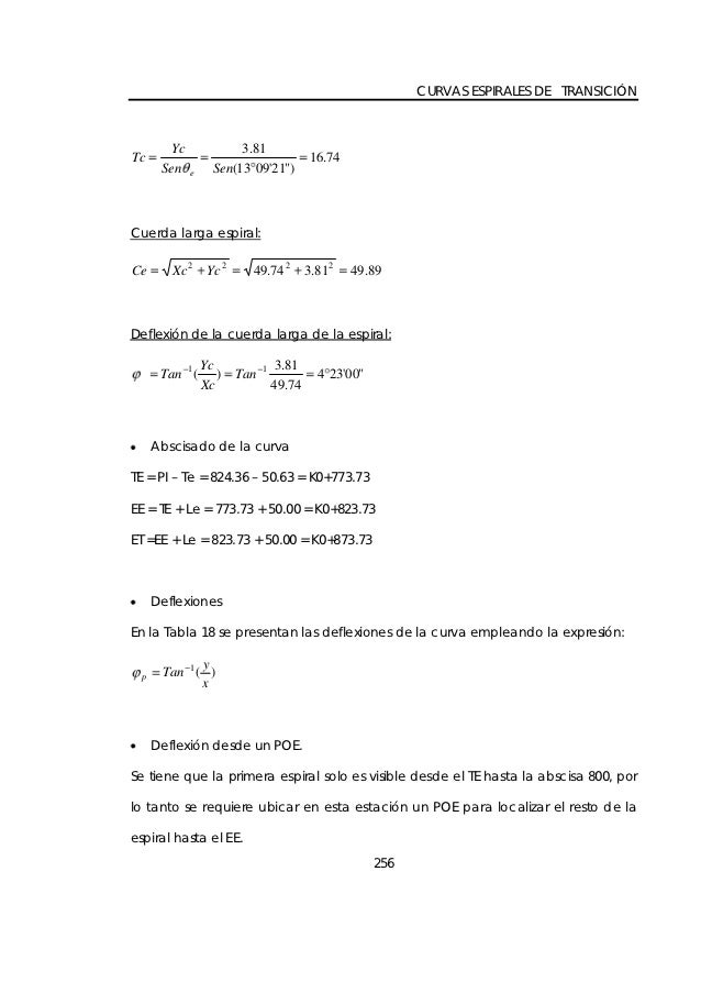 CURVAS ESPIRALES DE TRANSICIÃ“N        Yc             3.81Tc                                      16.74       Sen   e    Se...
